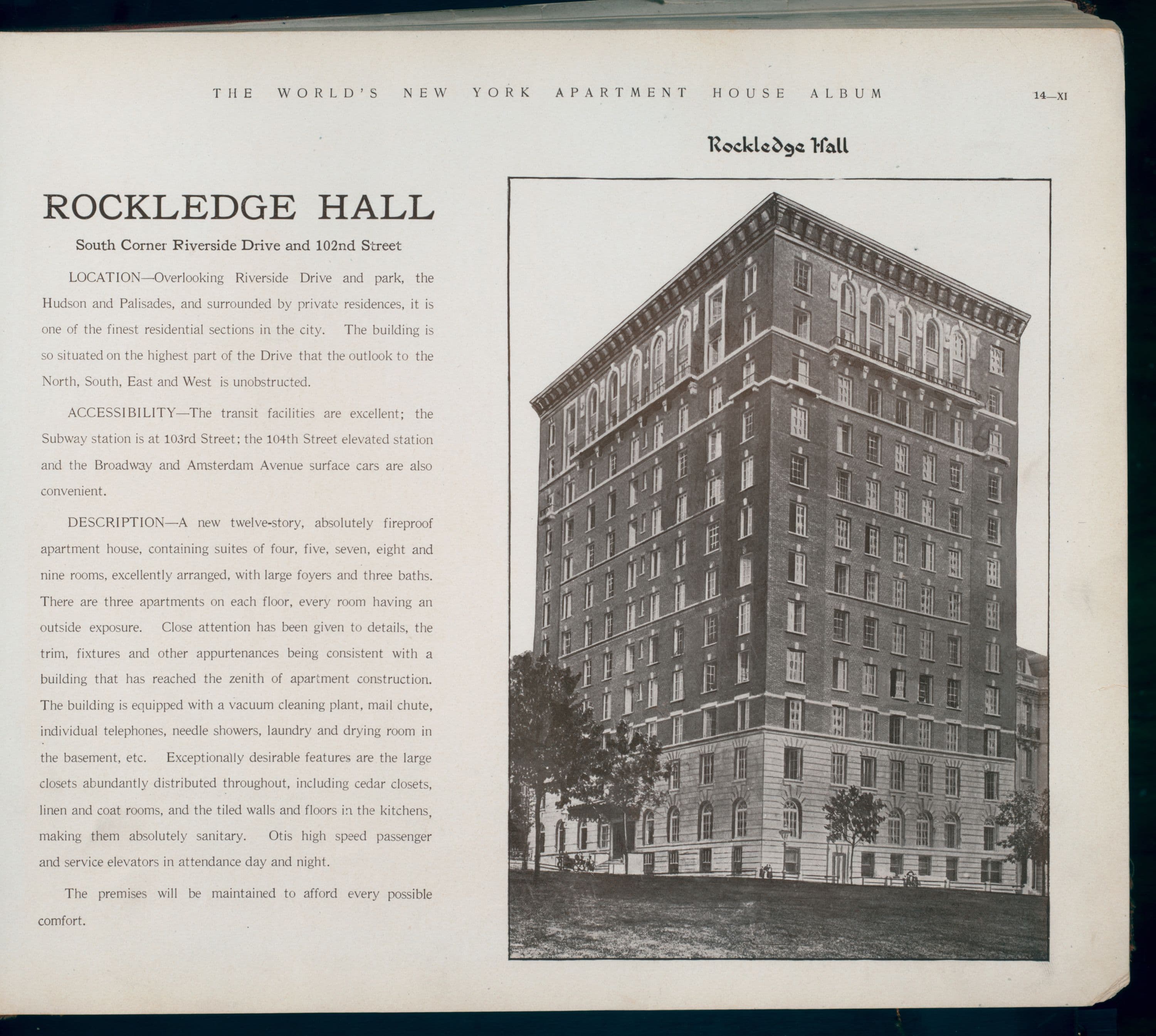 Rockledge Hall. South Corner Riverside Drive and 102nd Street.