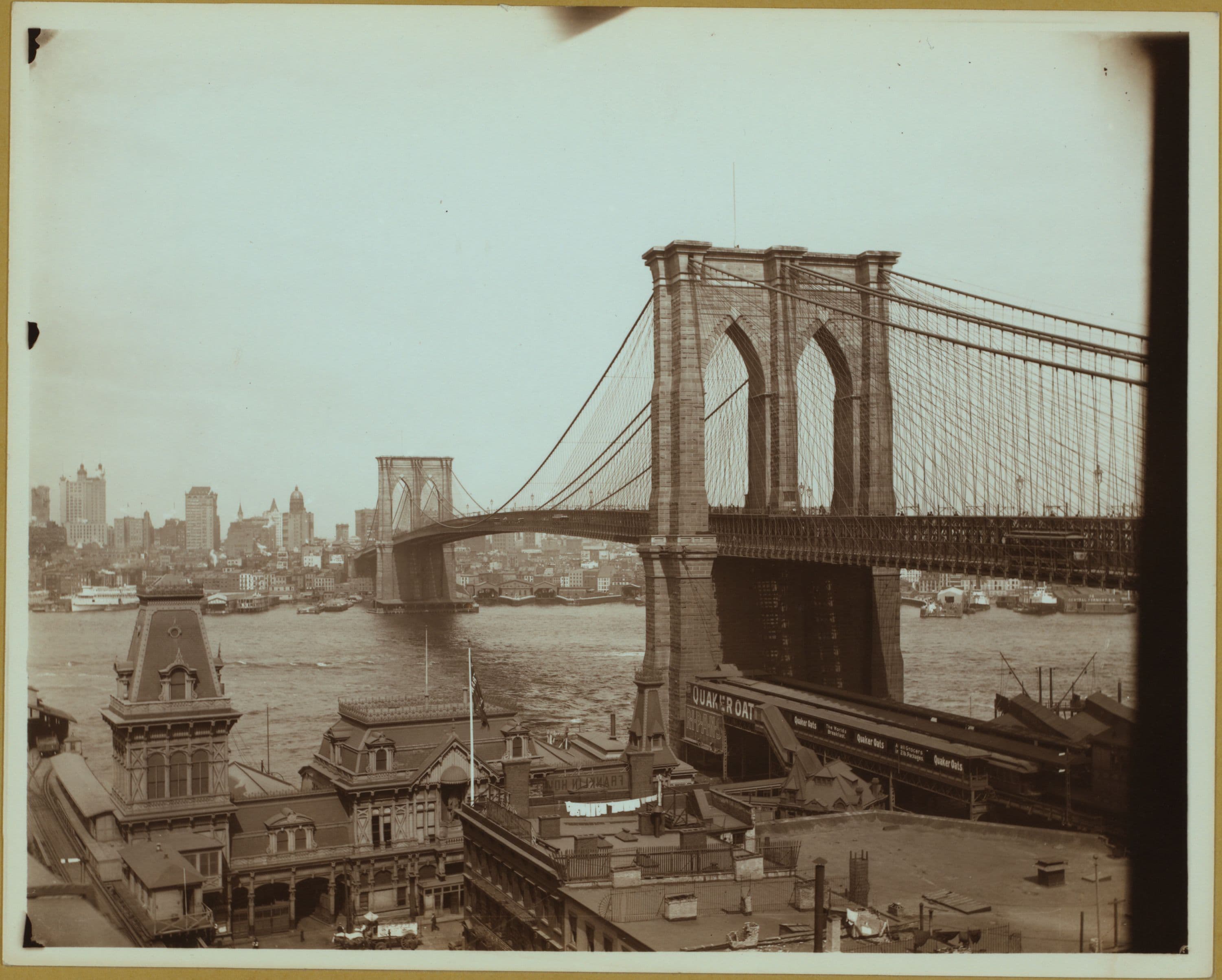 Bridges - Brooklyn Bridge - [View of the bridge over East River, connecting Manhattan to Brooklyn.]
