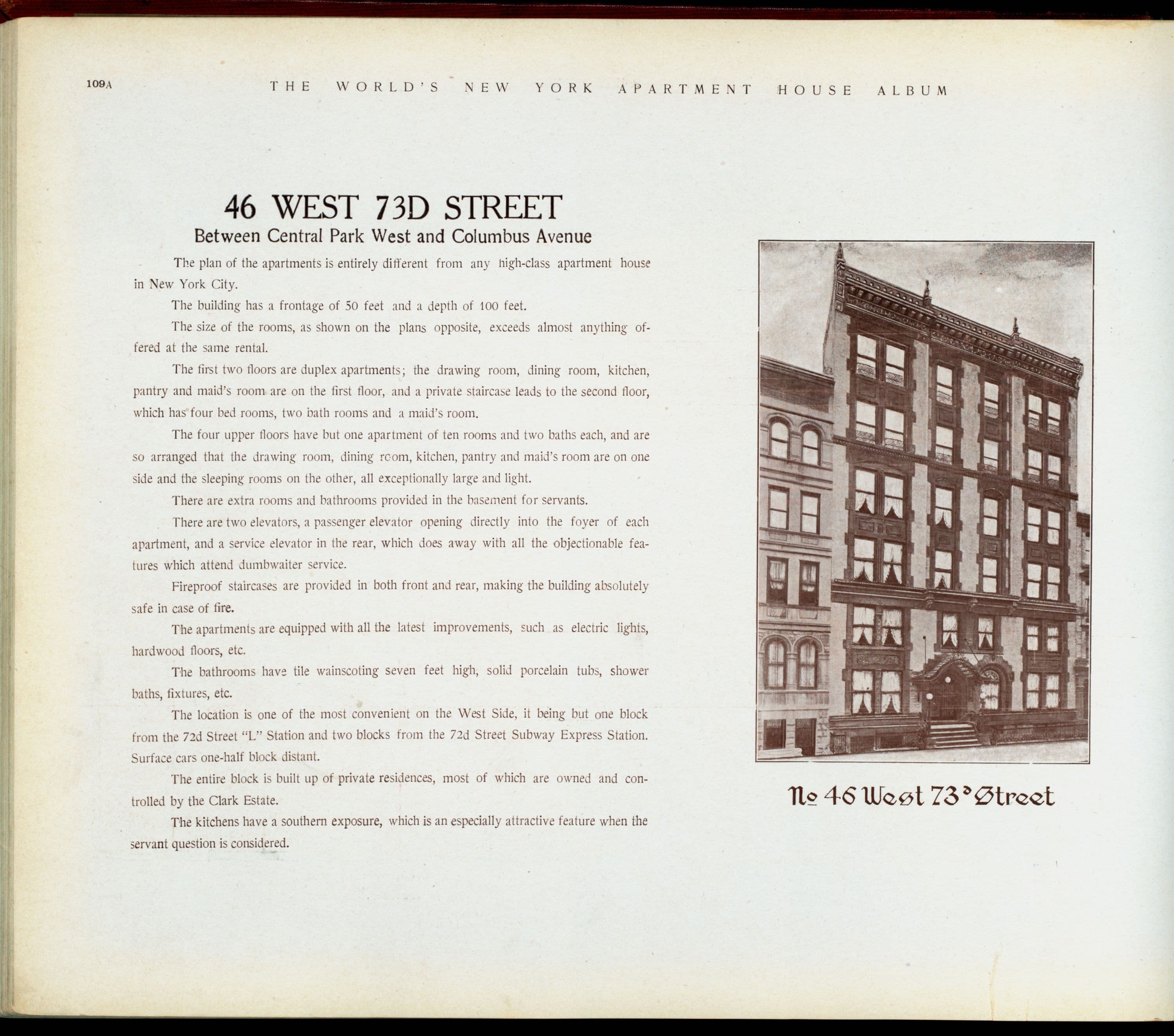 46 West 73d Street. Between Central Park West and Columbus Avenue.