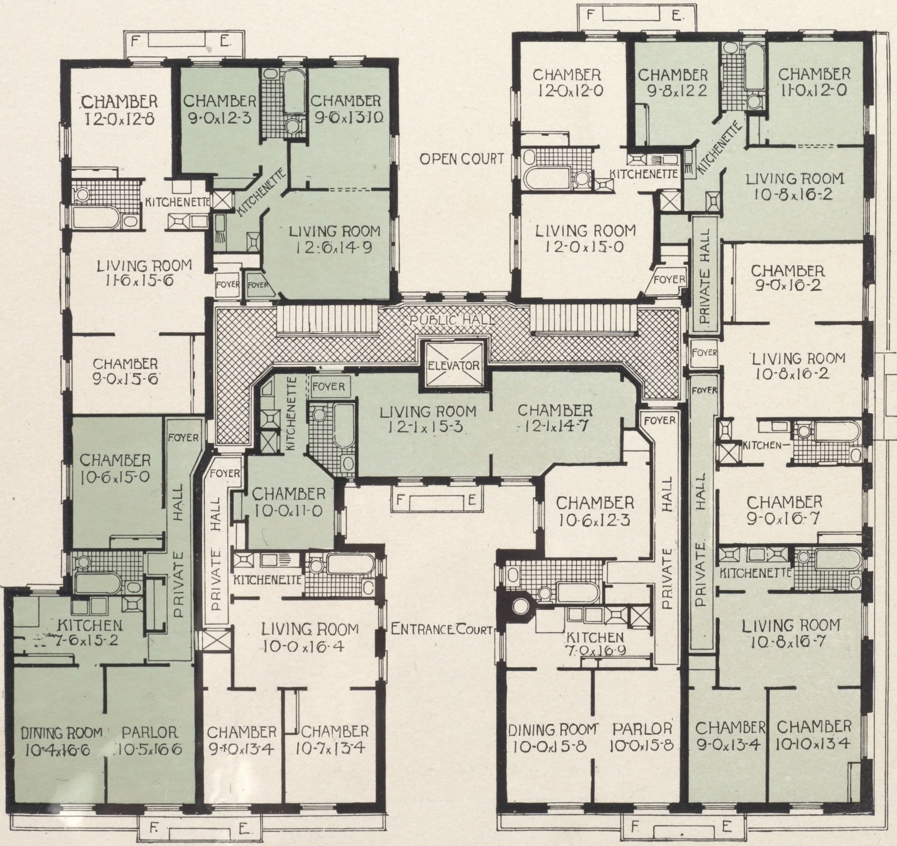 Fluri Apartments, northeast corner St. Nicholas Avenue and 177th Street. Plan of first floor; Plan of upper floors.