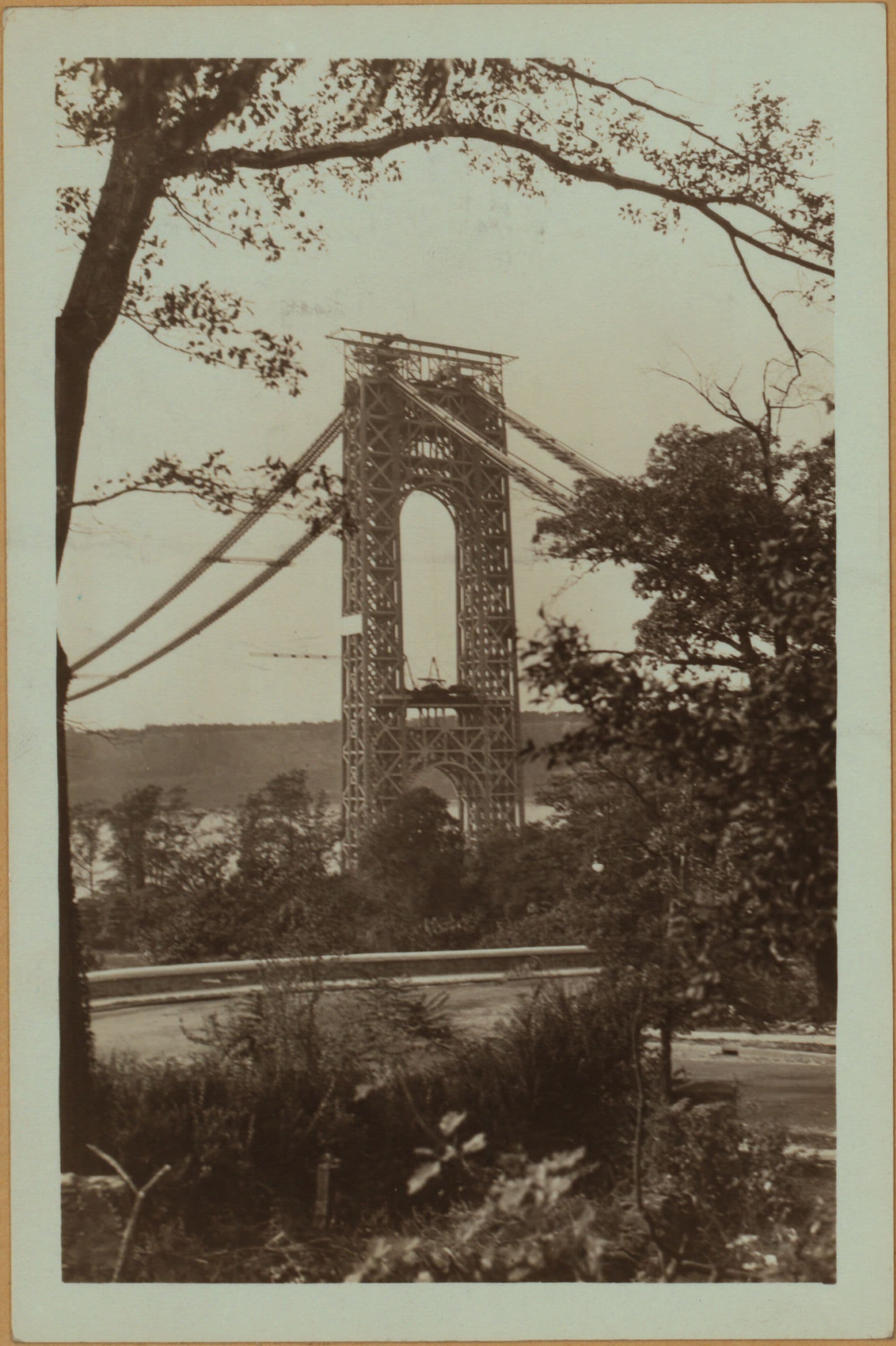 Bridges - George Washington Bridge - [Construction on Manhattan side.], 1930