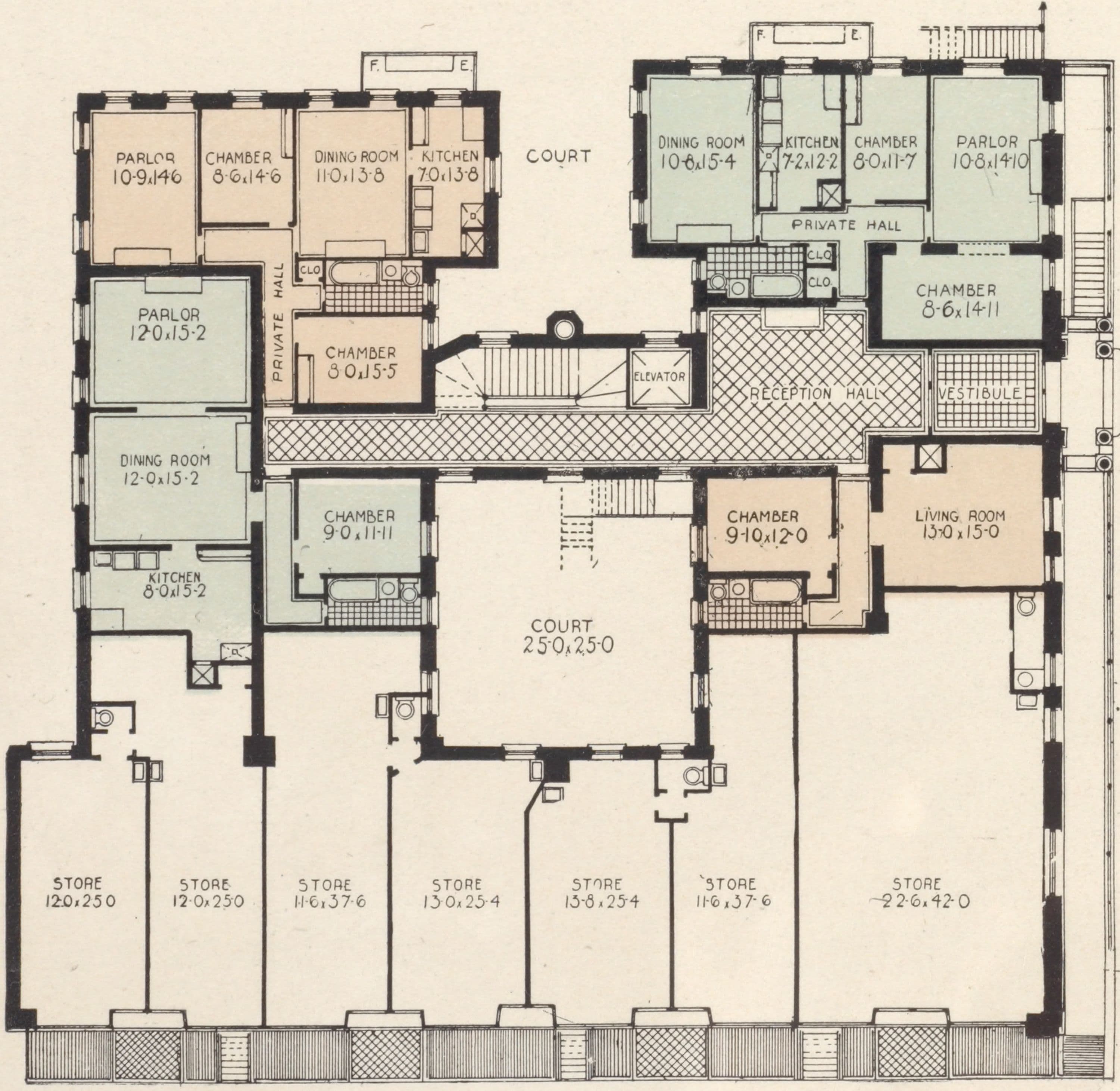 The Washington Heights, northeast corner Broadway and 159th Street; View looking south; Plan of first floor; Plan of upper floors.