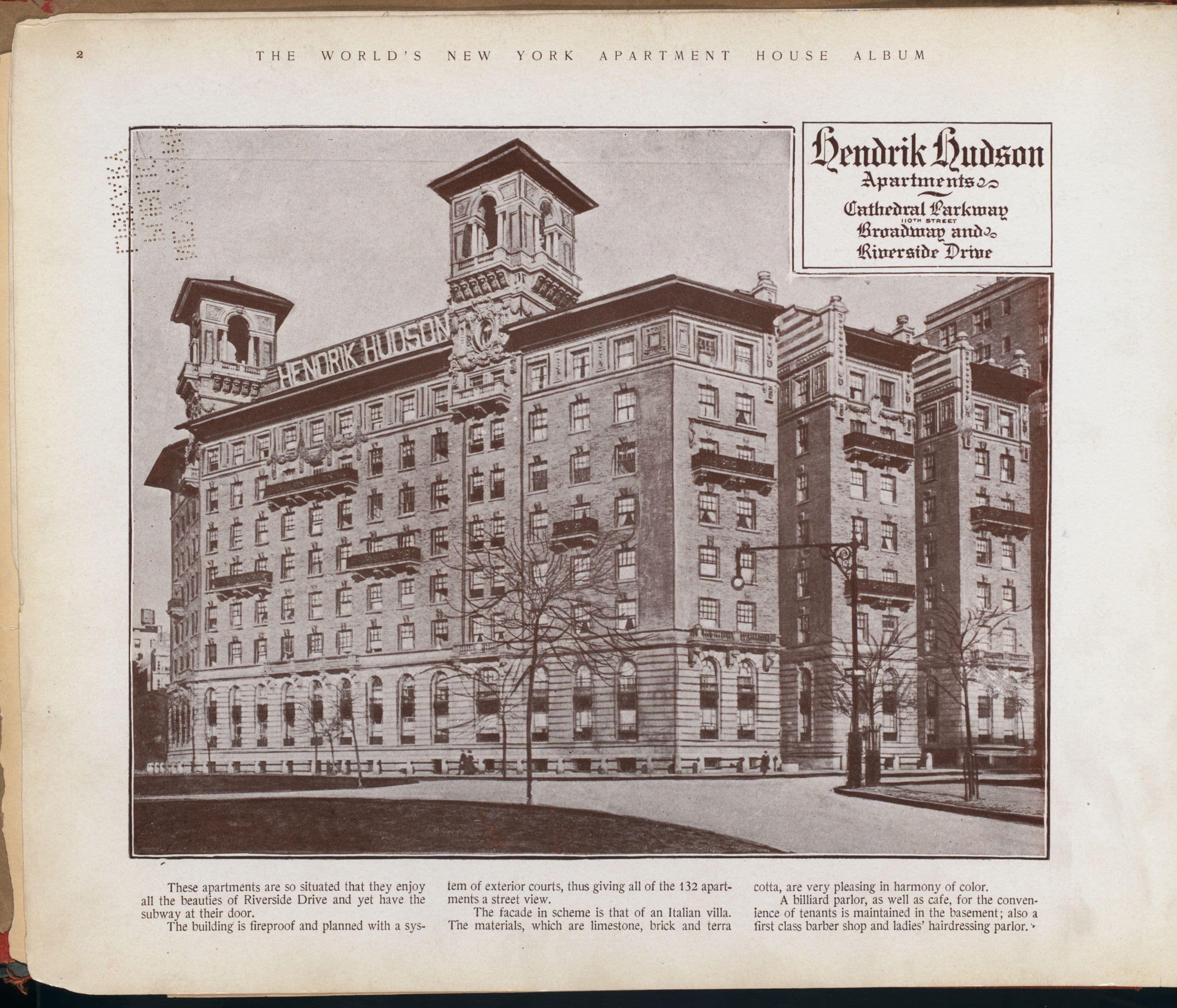 Hendrik Hudson Apartments. Cathedral Parkway (110 Street), [between] Broadway and Riverside Drive.