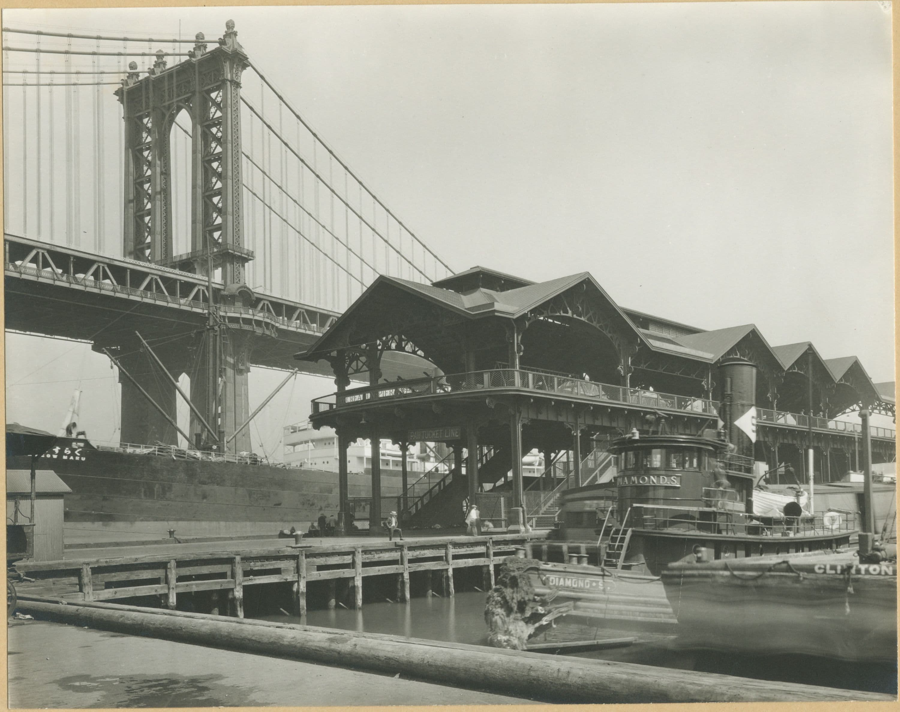 East River - Shore and skyline - [Manhattan Bridge.]