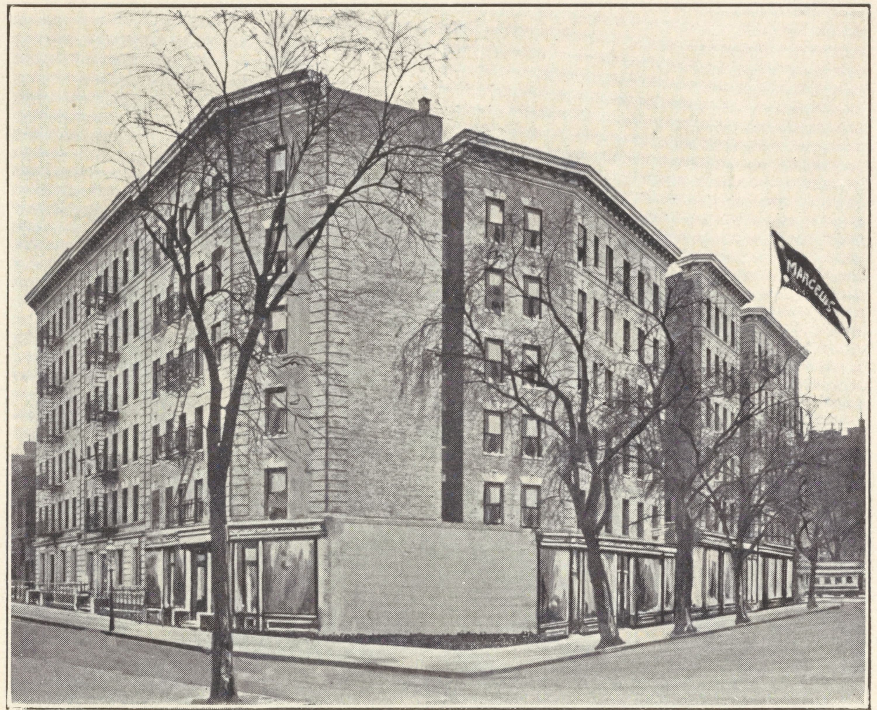 The Bertram and the Lucian, southeast corner Broadway and 129th Street; Plan of first floor; Plan of upper floors.