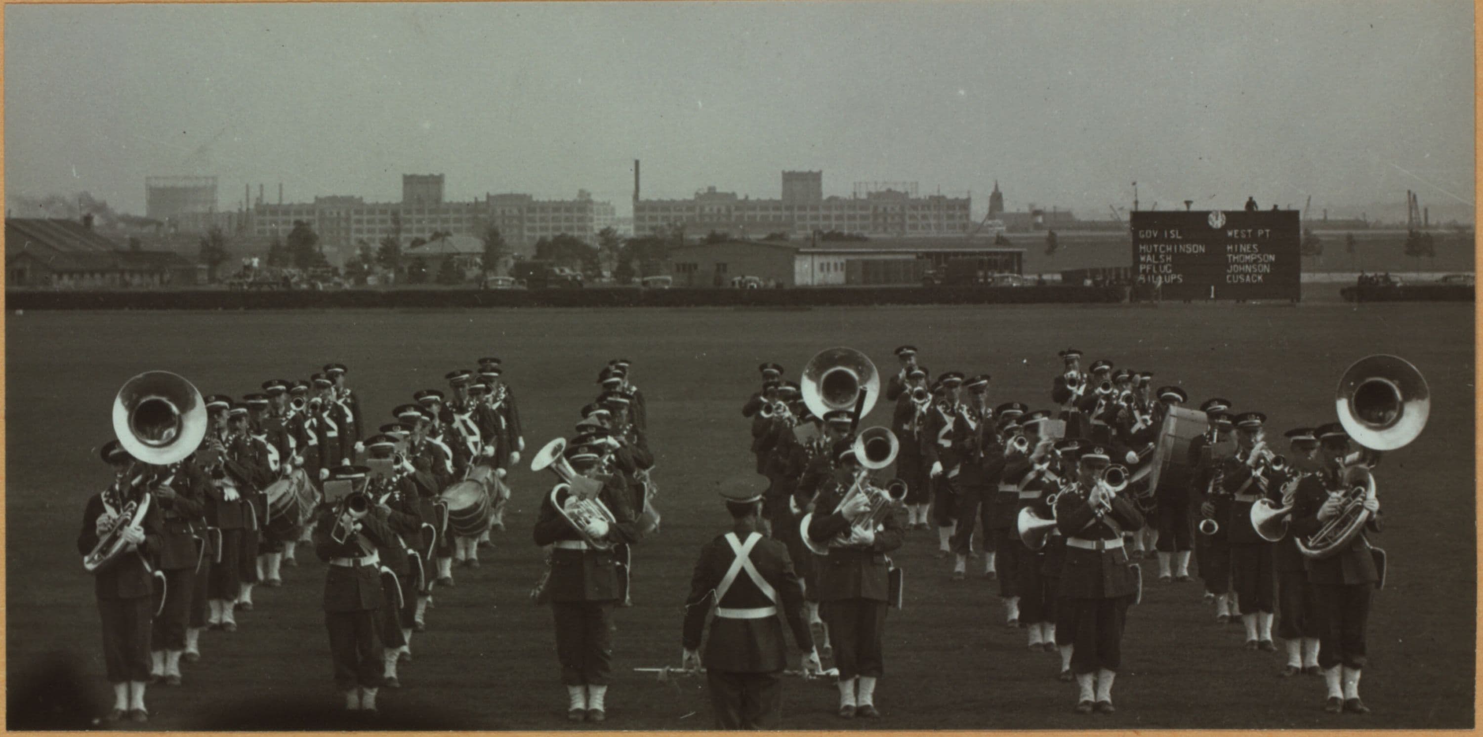 Islands - Governors Island - [The honor guard and band - Polo field.], 1940