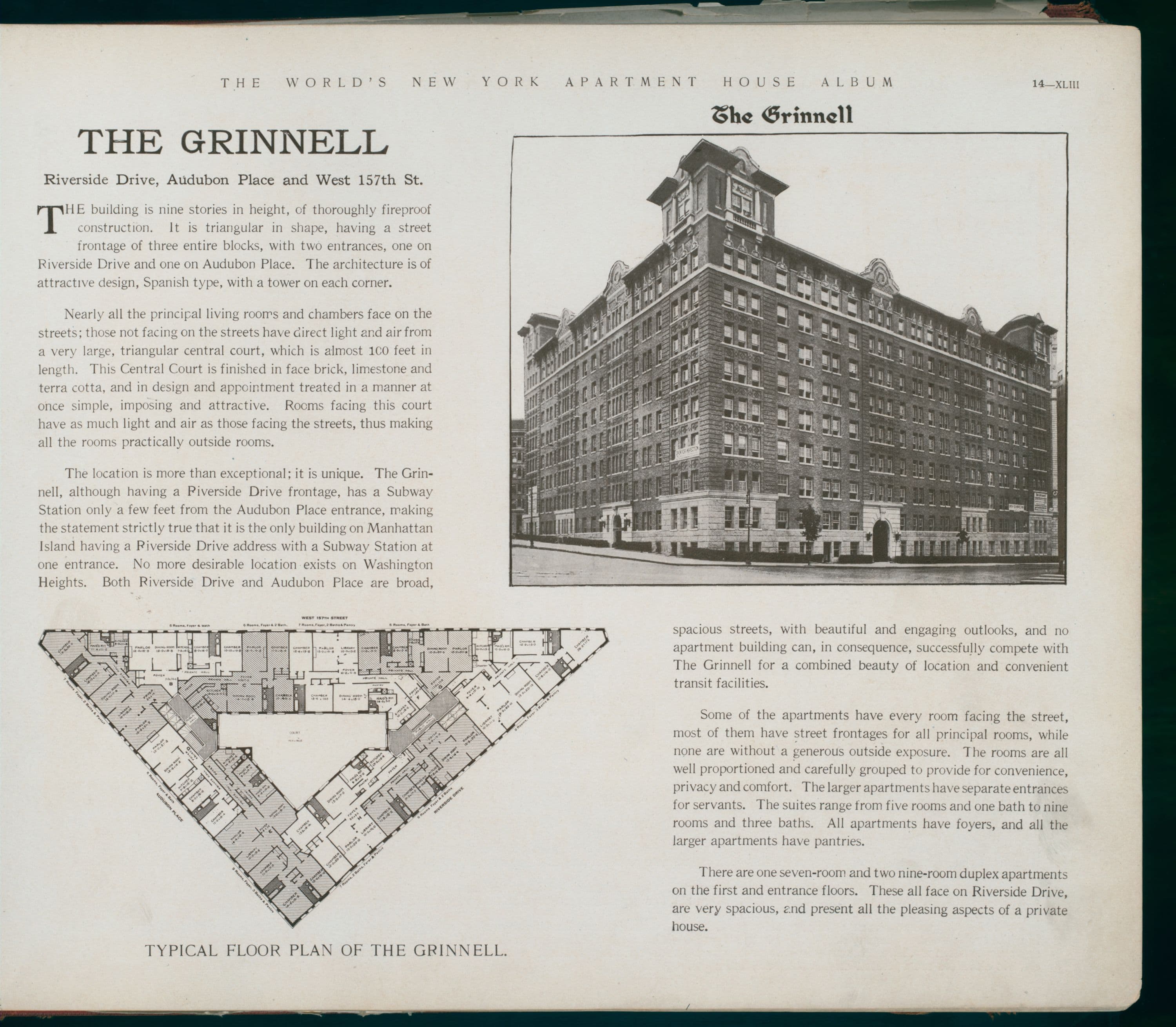 The Grinnell. Riverside Drive, Audubon Place and West 157th Street.