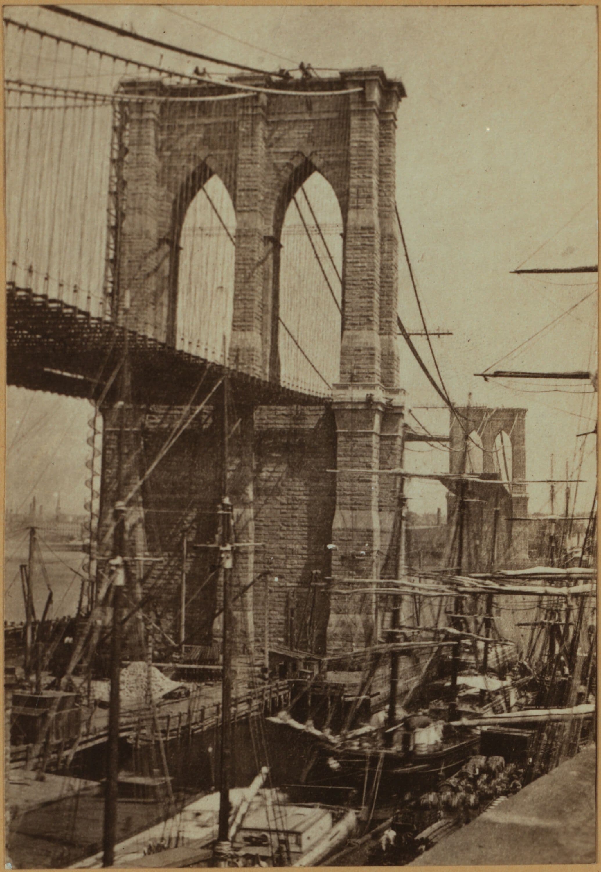 Bridges - Brooklyn Bridge - [View of the bridge, while under construction.]