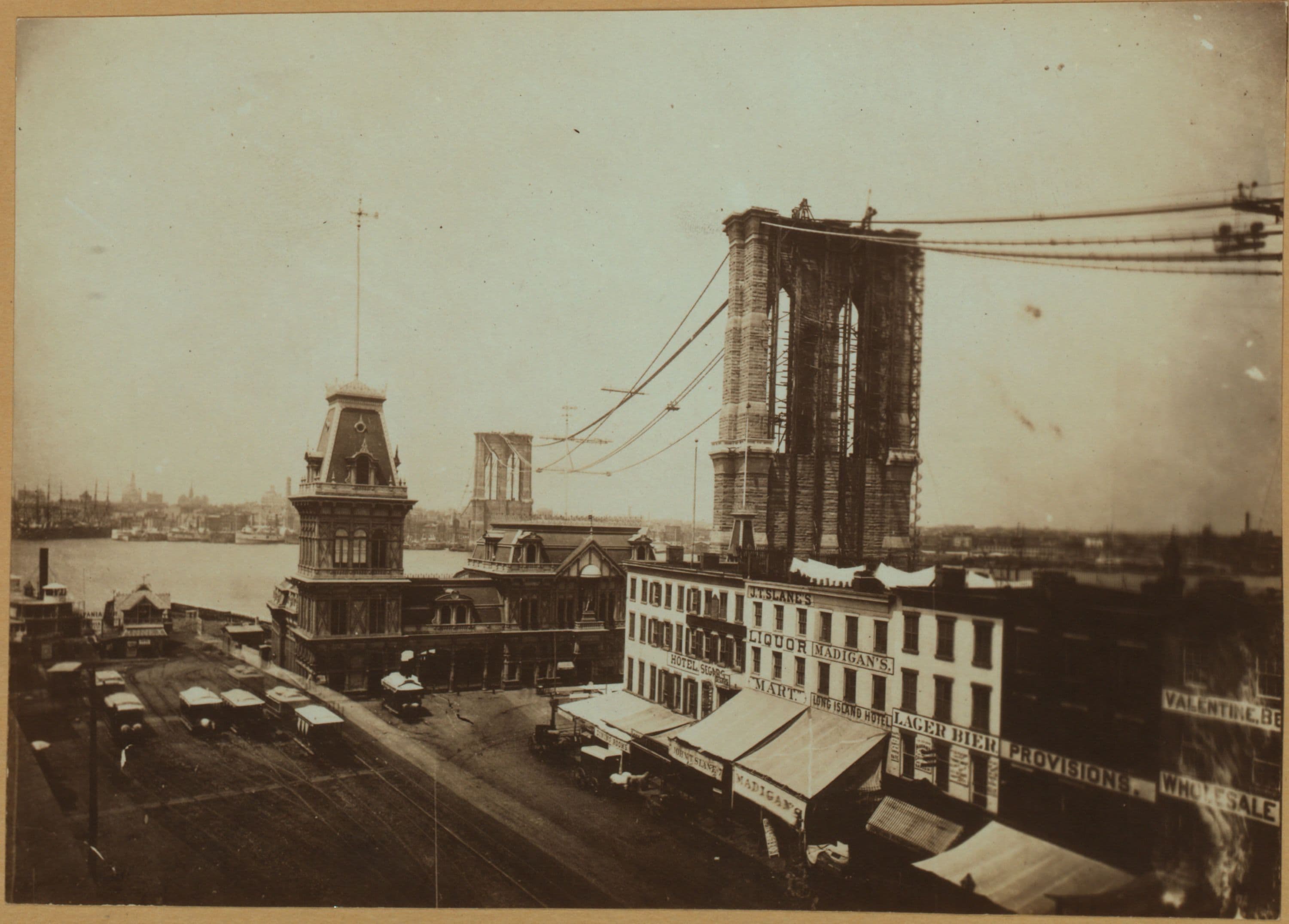Bridges - Brooklyn Bridge - [View of the bridge, while under construction.]