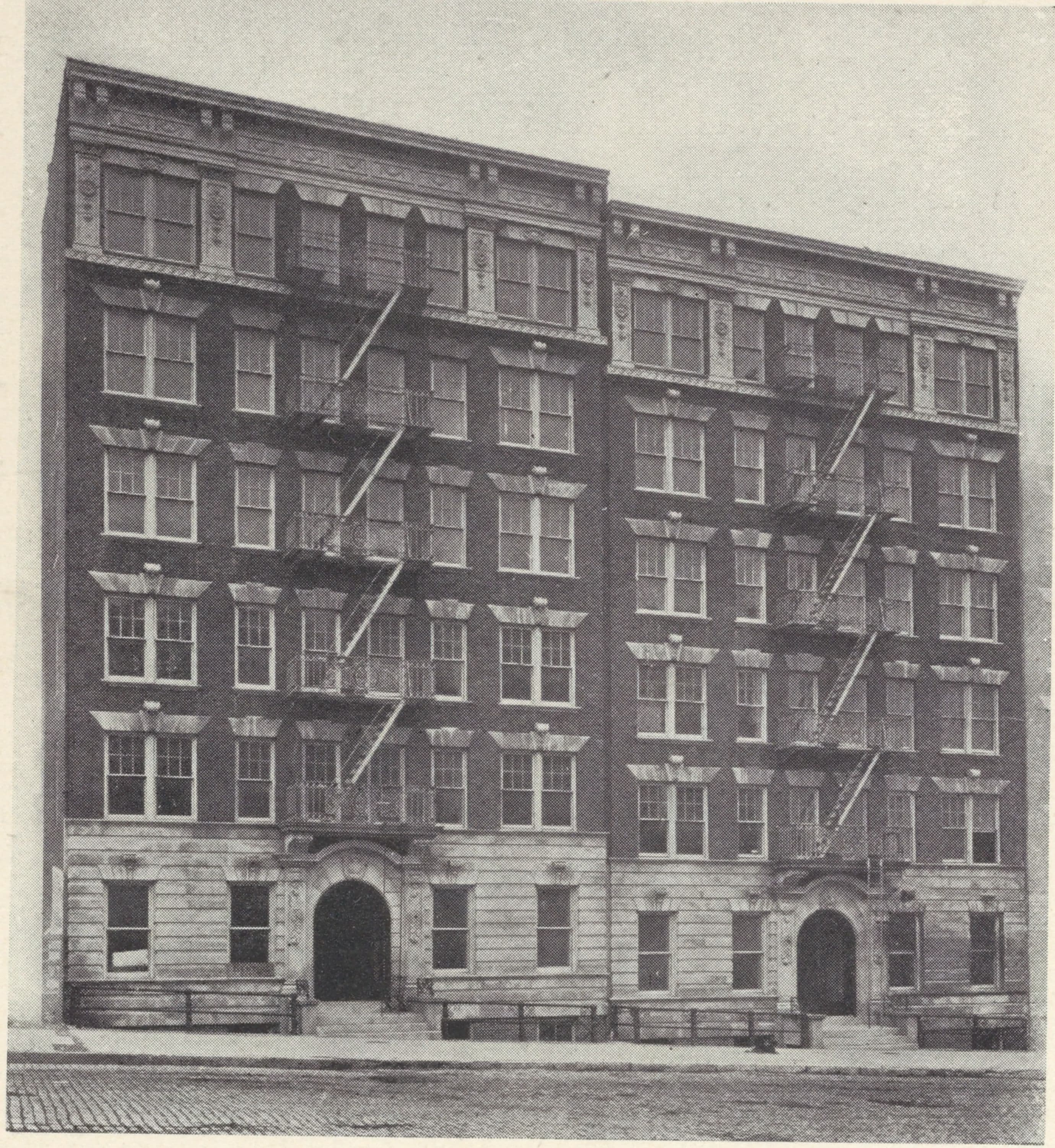 Arnold and Fulton Halls, 320-324 West 96th Street; Plan of first floor; Plan of upper floors.