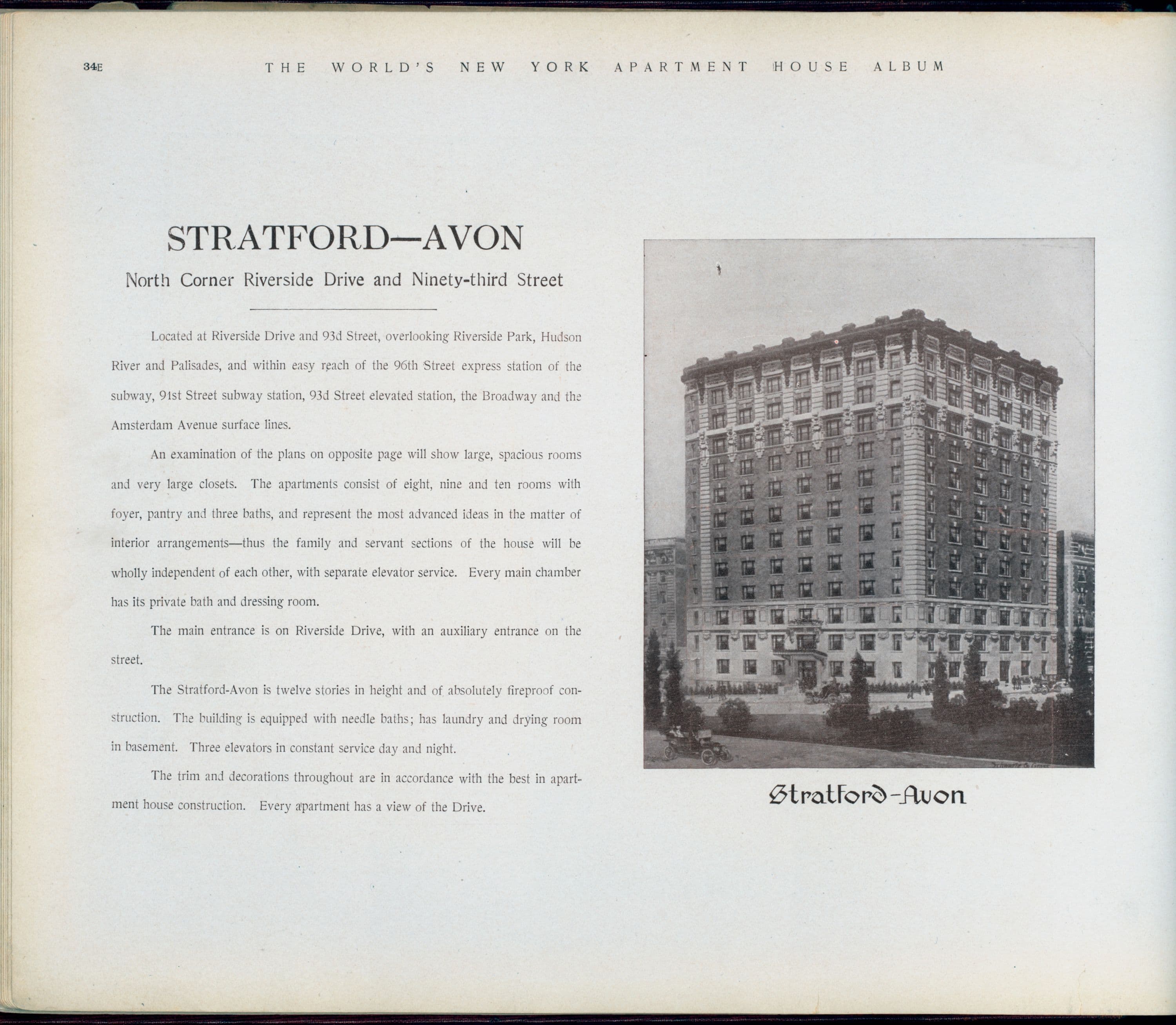 Stratford-Avon. North Corner Riverside Drive and Ninety-third Street.