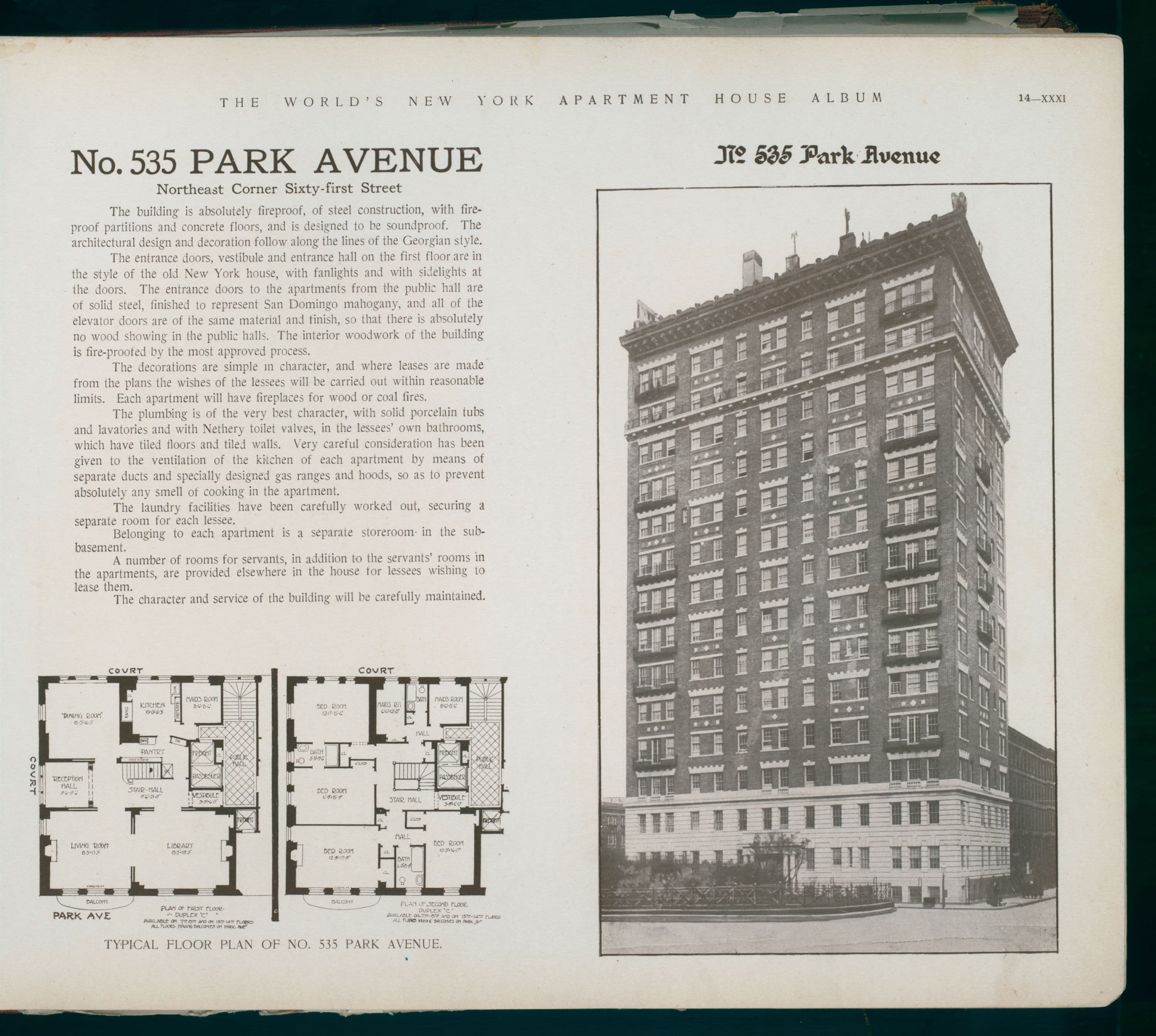 No. 535 Park Avenue. Northeast Corner Sixty-first Street.