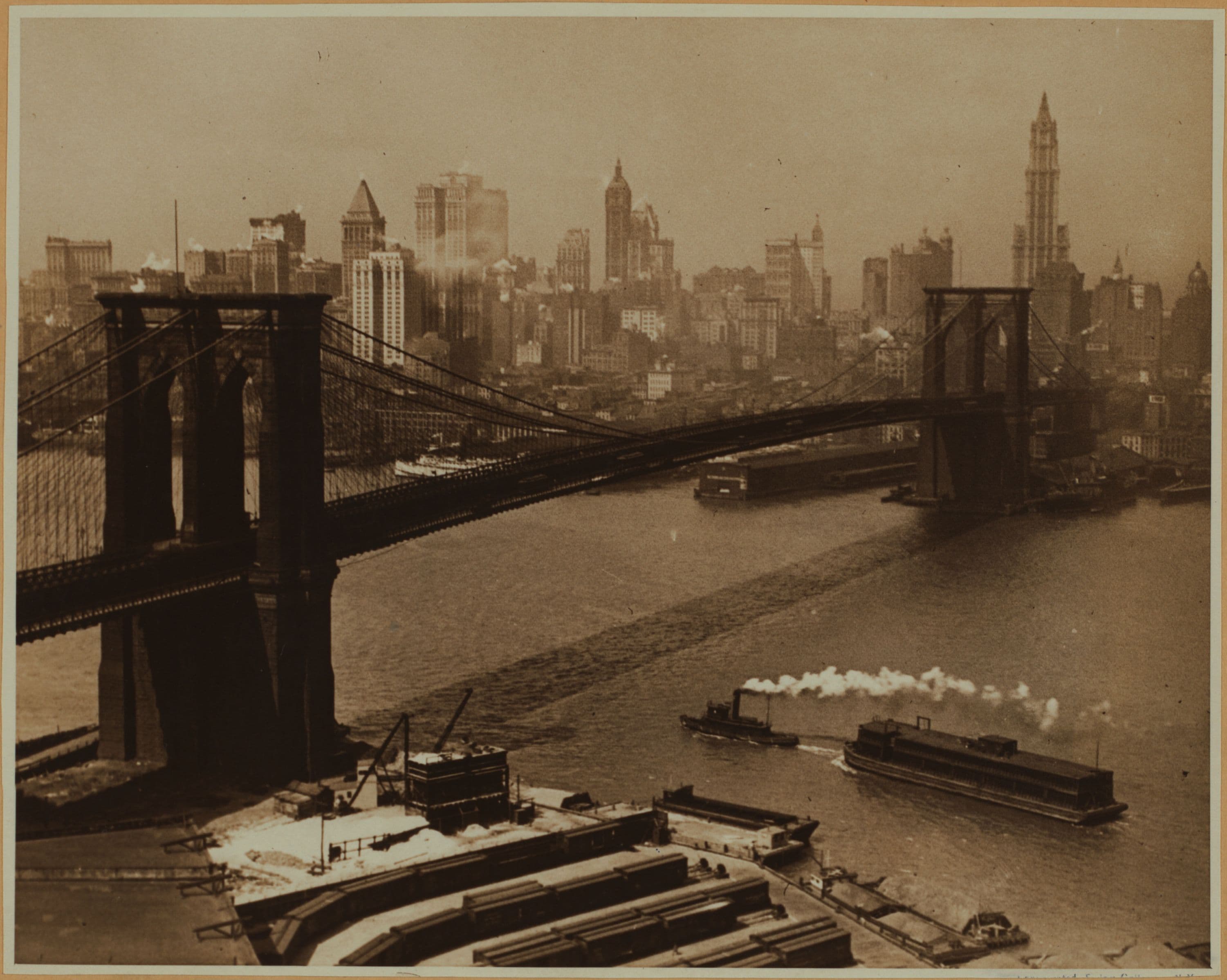 Bridges - Brooklyn Bridge - [view showing lower Manhattan]., 1920