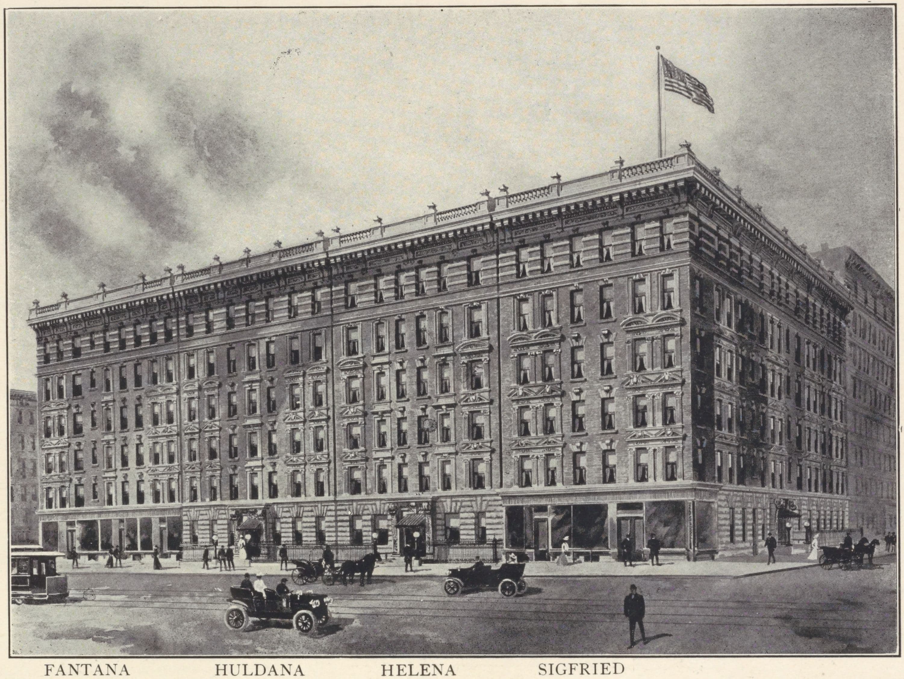 Block front (Fantana, Huldana, Helena, Sigfried) , Amsterdam Avenue between 111th and 112th Streets.