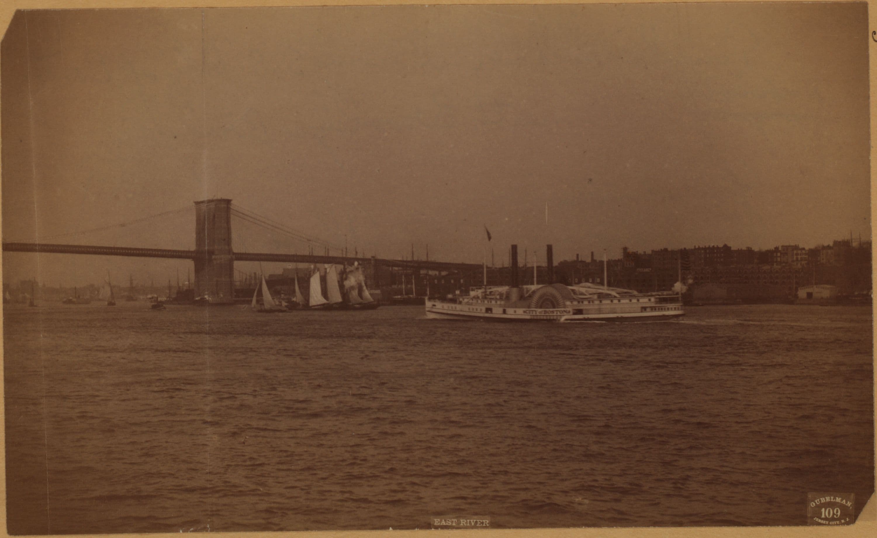 Bridges - Brooklyn Bridge - [Harbor traffic.]