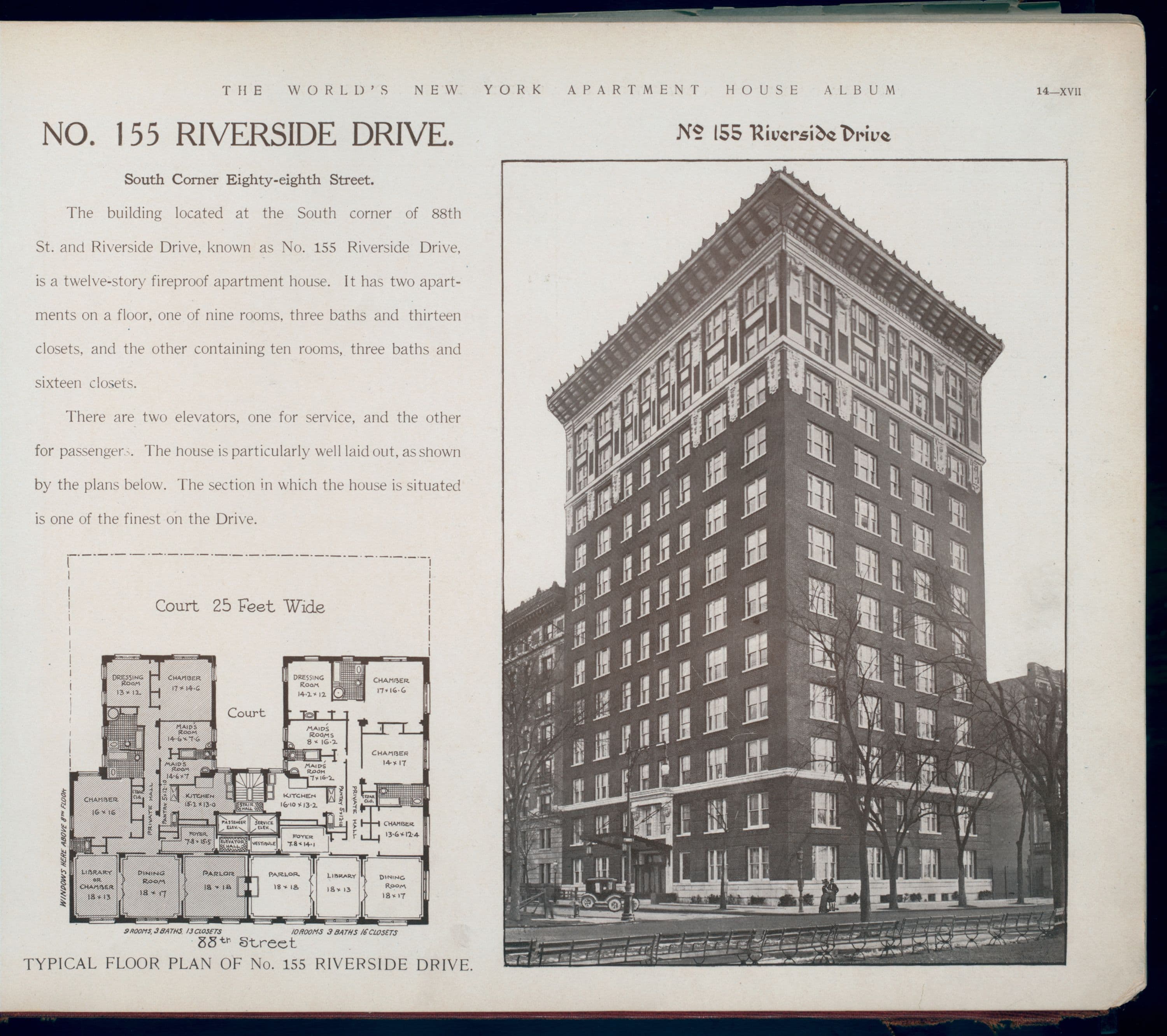 No. 155 Riverside Drive. South Corner Eighty-eighth Street.