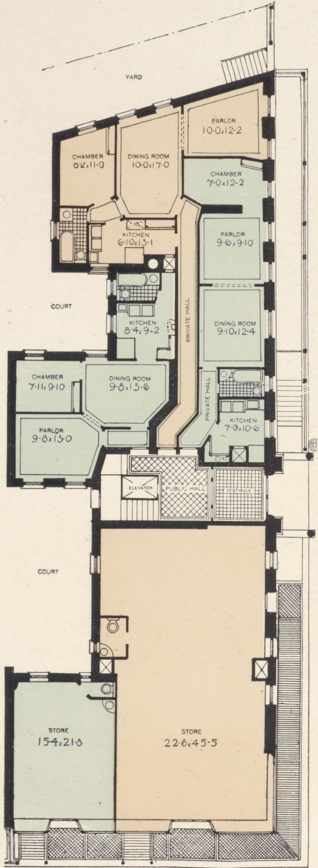 First floor plan of the 'Sigfried'; Upper floor plan of the 'Sigfried', House at southwest corner of 112th Street and Amsterdam Avenue ; Diagram of lot dimensions.