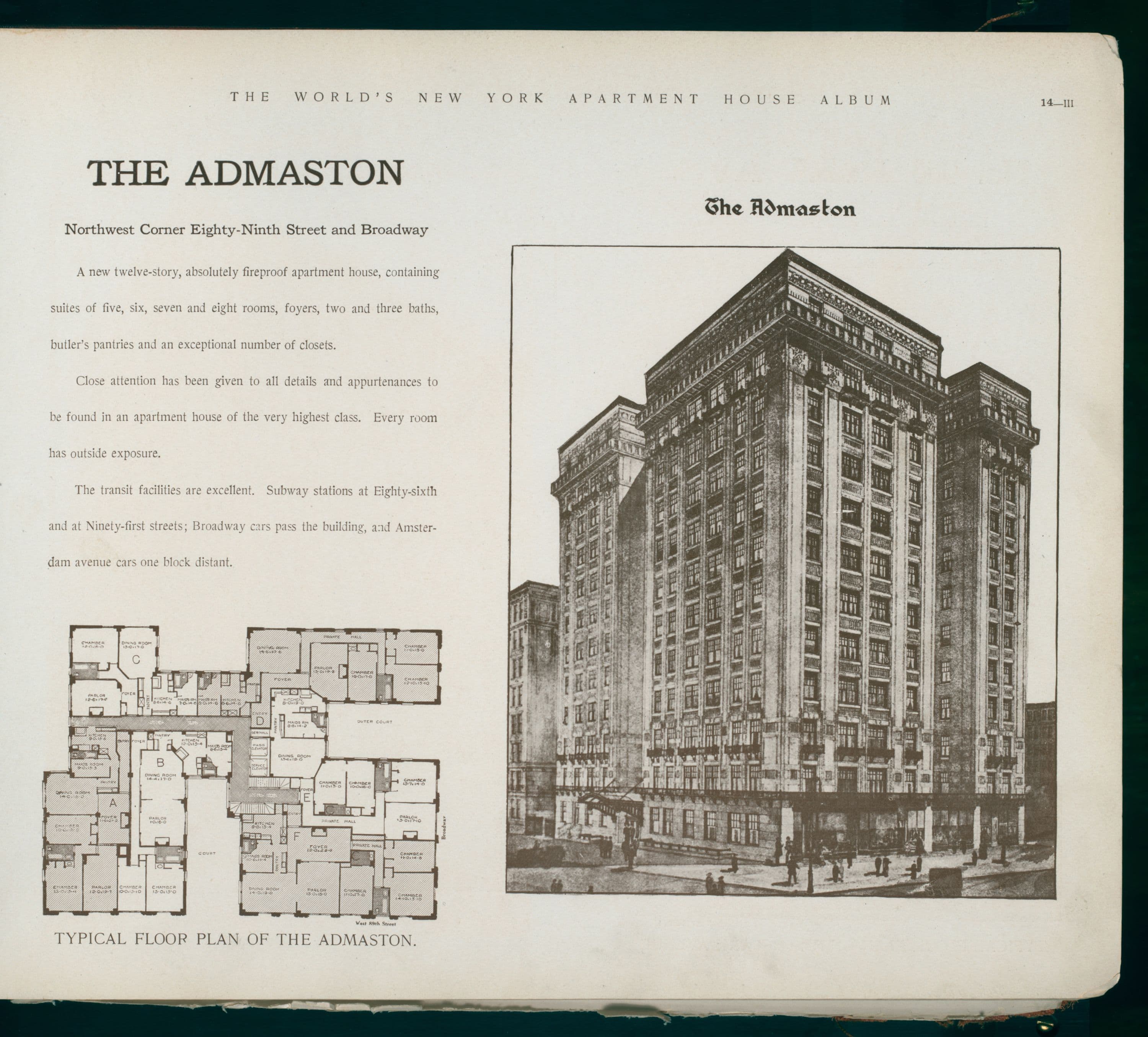 The Admaston. Northwest Corner Eighty-ninth Street and Broadway.