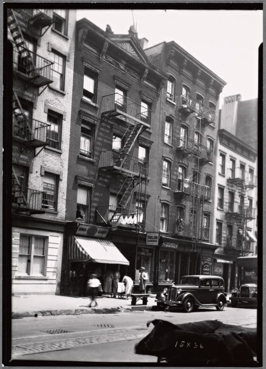 Tenements & storefronts; Geo Brantigan Undertaker: 433-439 E. 9th St-Av A-1st Av, Manhattan, 1936