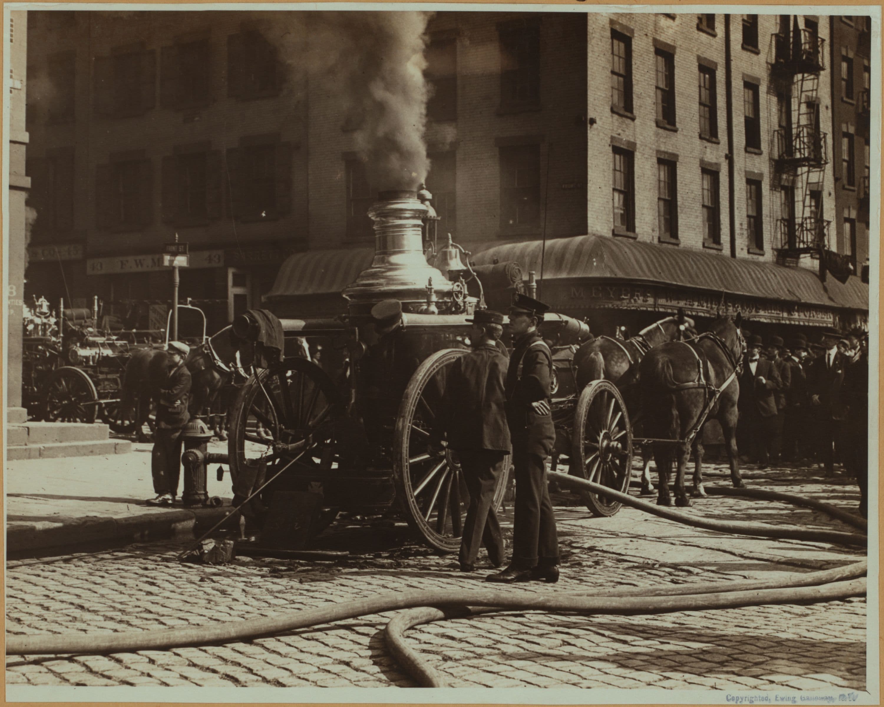 Fires, accidents and tragedies - [Horse-drawn fire engine in action.]