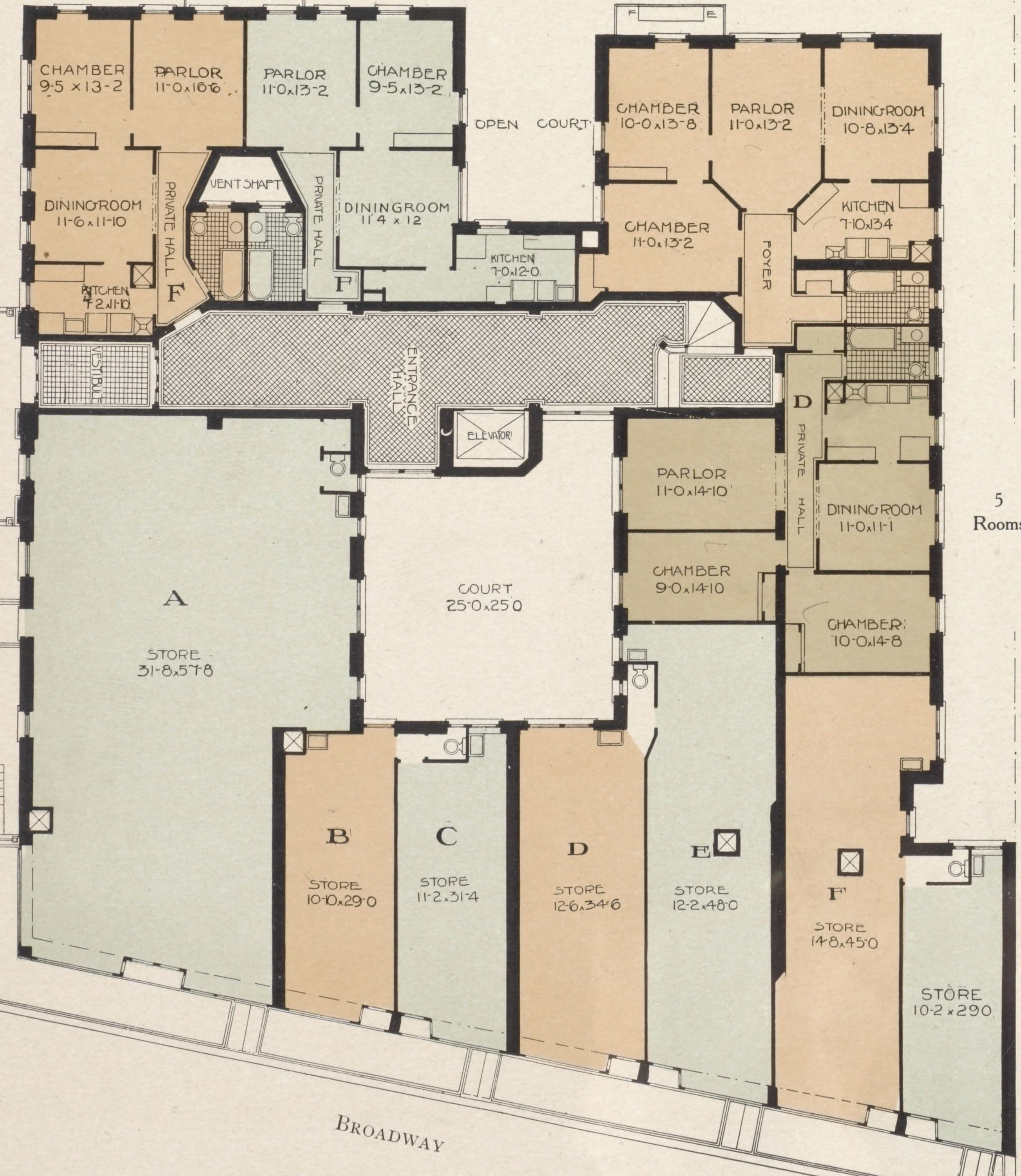 Southeast corner Broadway and 180th Street; Plan of first floor; Plan of upper floors., 1909