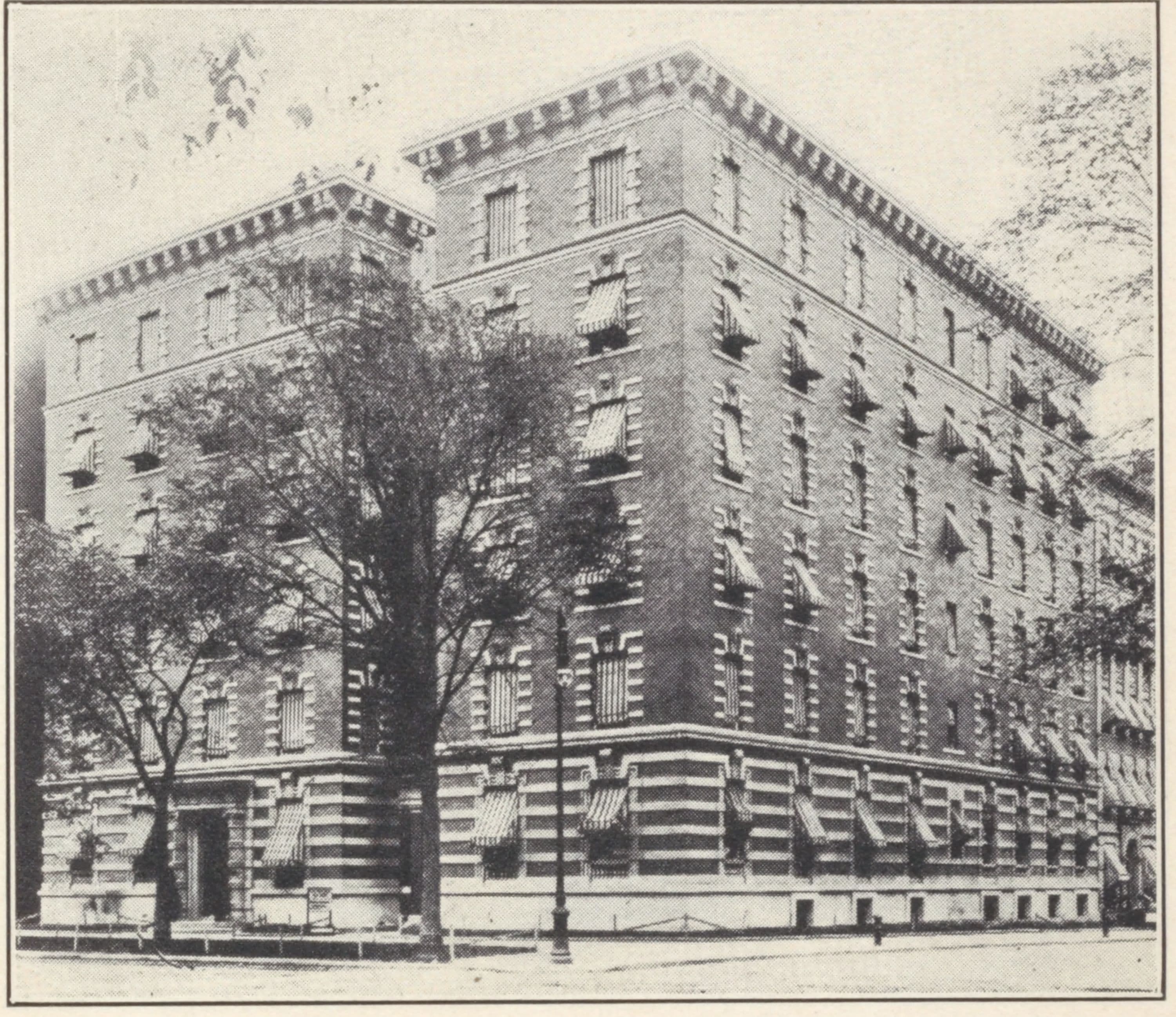 Miscellaneous apartments. The Fontainbleau, 1851 Seventh Avenue, southeast corner 113th Street and Seventh Avenue; Typical floor plan; The Ridgewood, northeast corner 107th Street and Broadway, facing Schuyler Square; Typical floor plan; The Chantilly, 1855th Seventh Avenue, northeast corner of 113th Street; Typical floor plan.