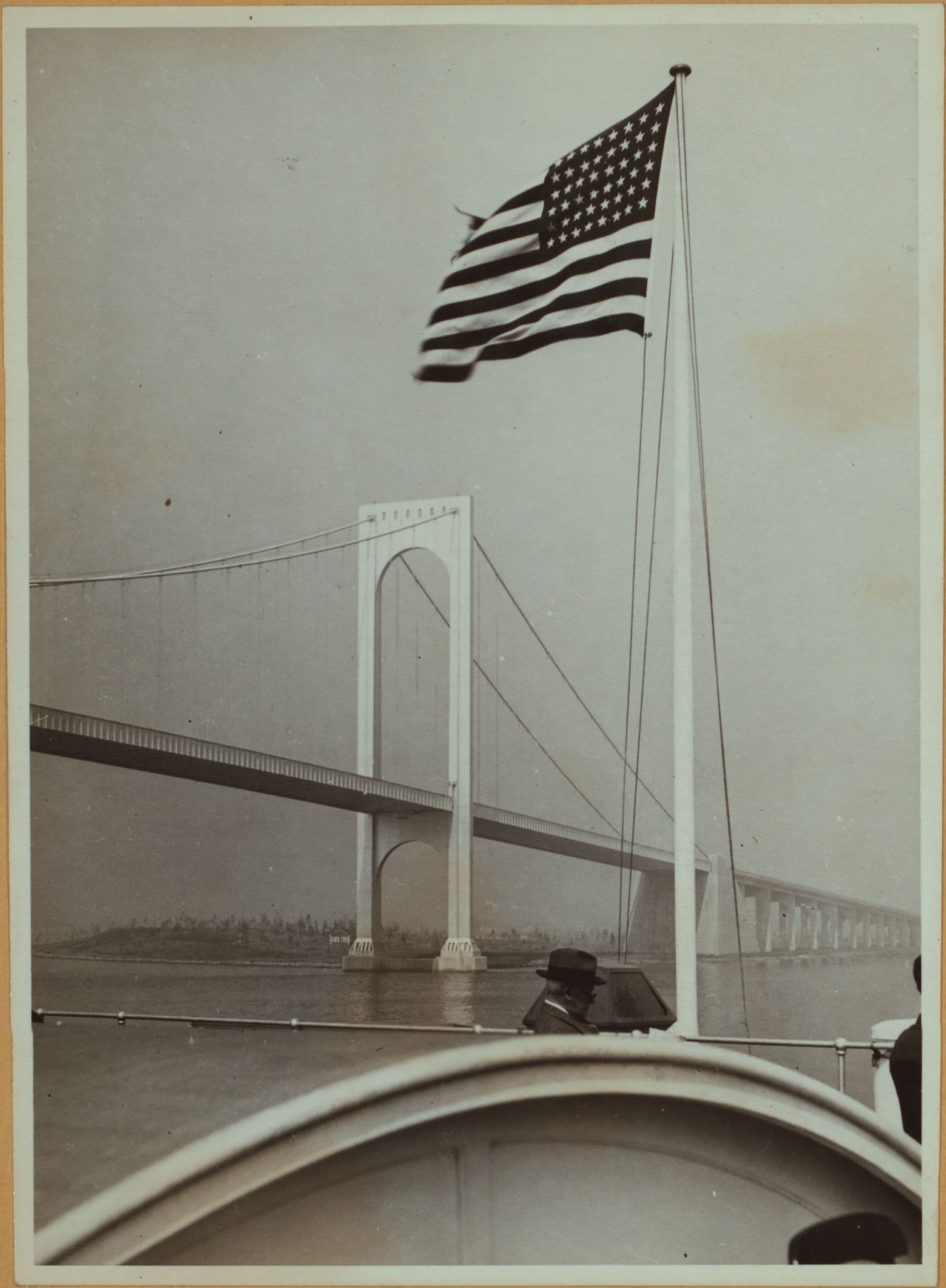 Bridges - Bronx-Whitestone Bridge - [Midstream on the East River.]