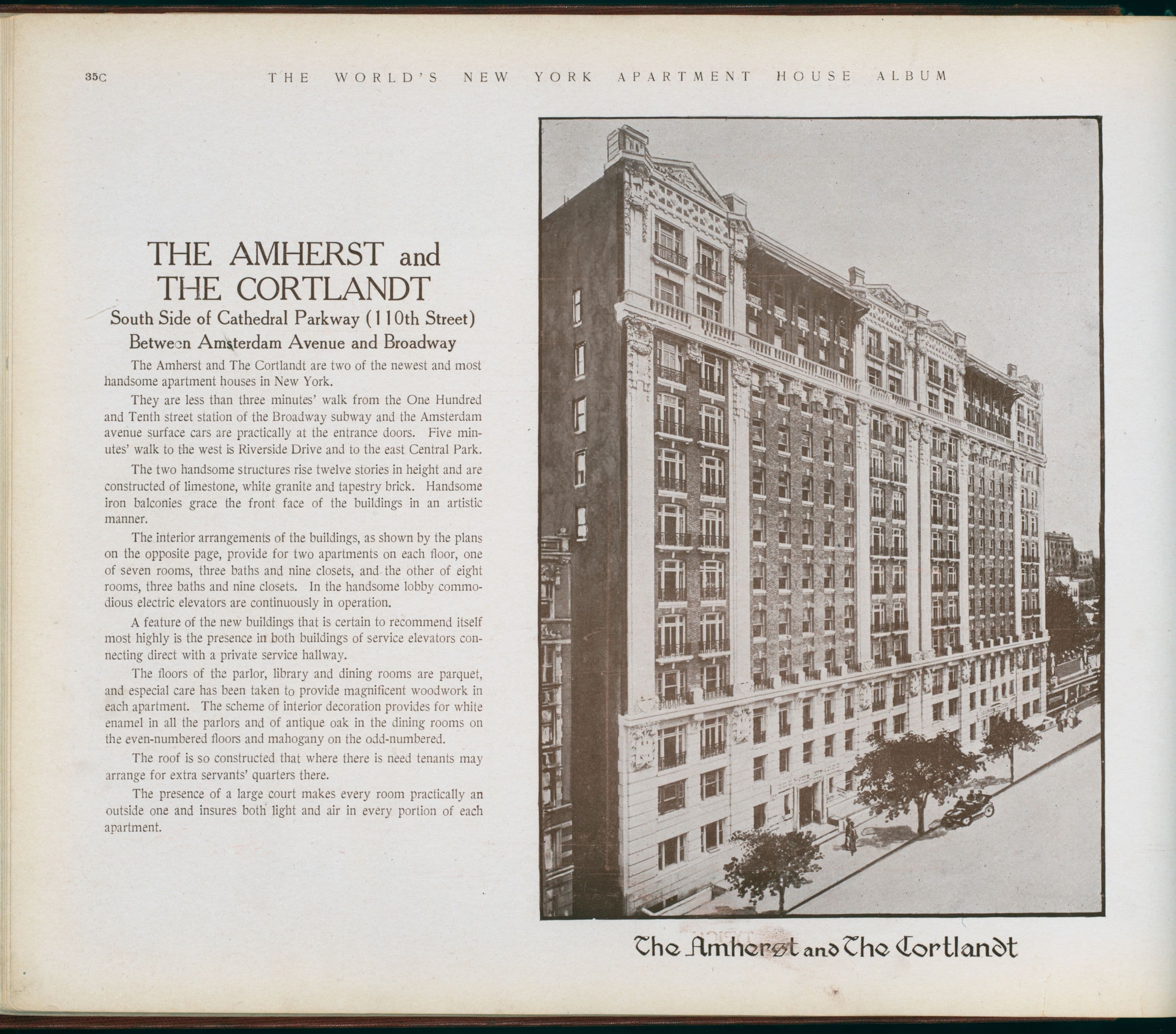 The Amherst and The Cortlandt. South Side of Cathedral Parkway (110th Street), between Amsterdam Avenue and Broadway., 1910-03