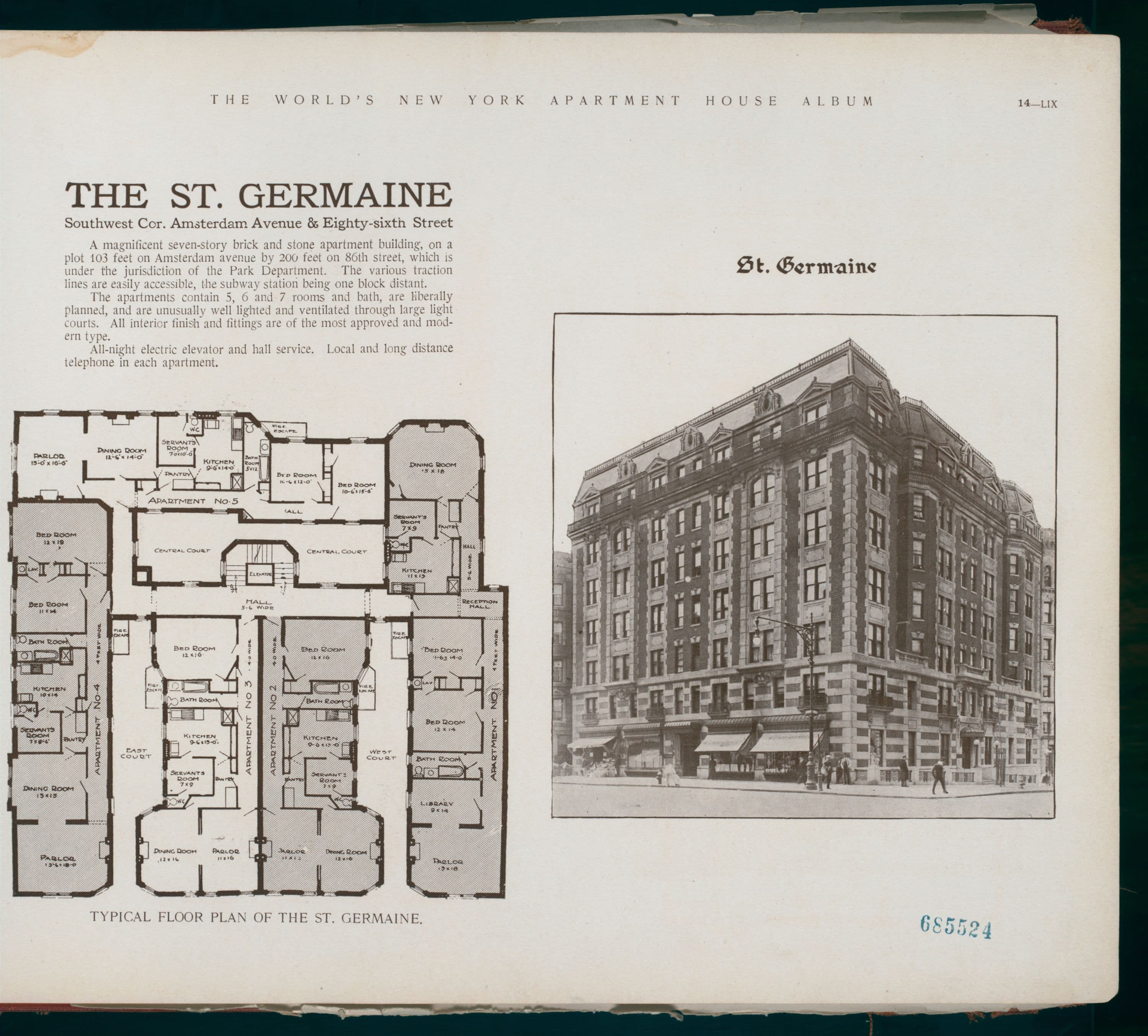 The St. Germaine. Southwest Corner Amsterdam Avenue & Eighty-sixth Street.