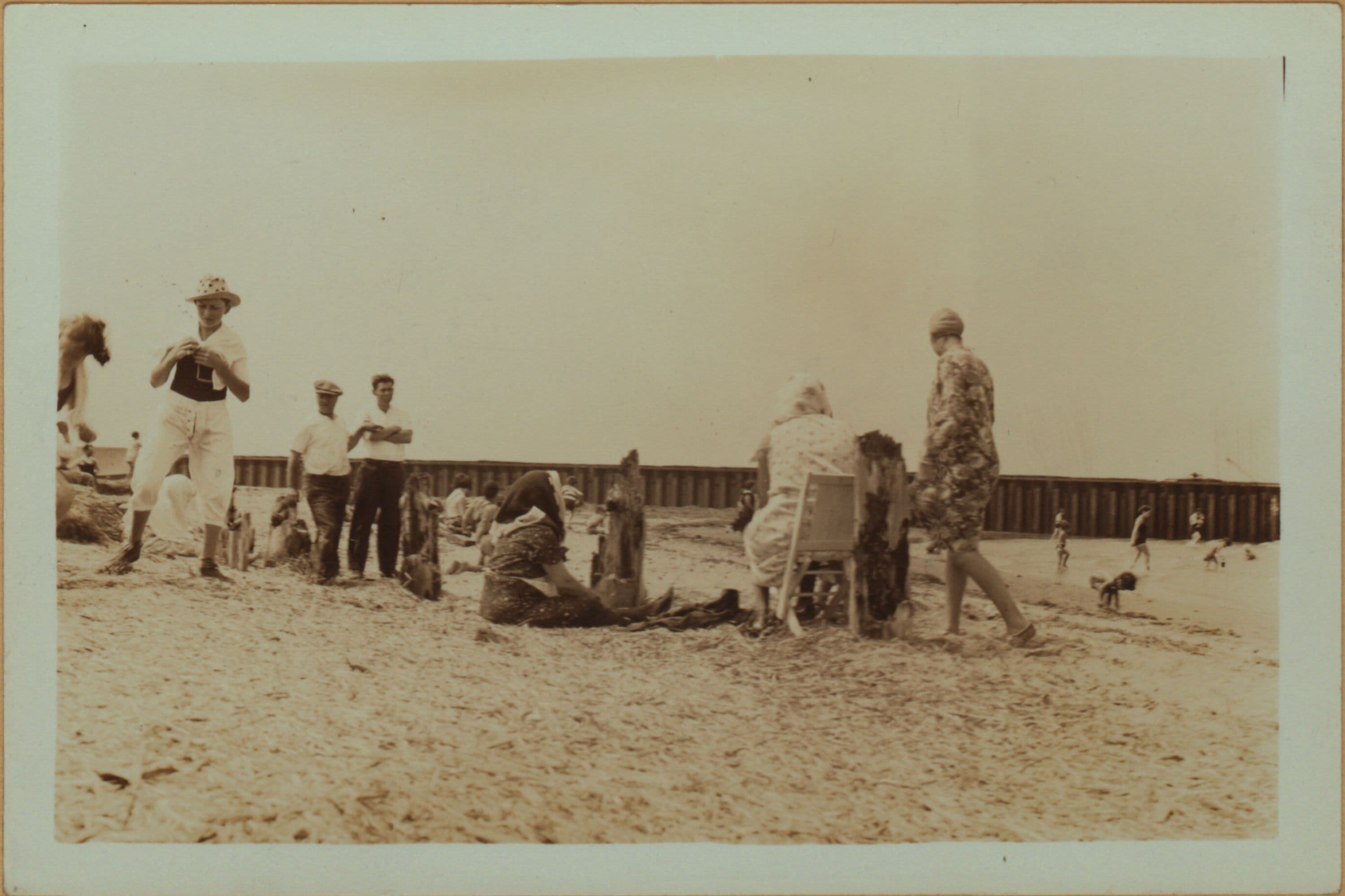 Islands - Barren Island - Bathers near dyke for new airport fill - [Rockaway Pier.], 1931