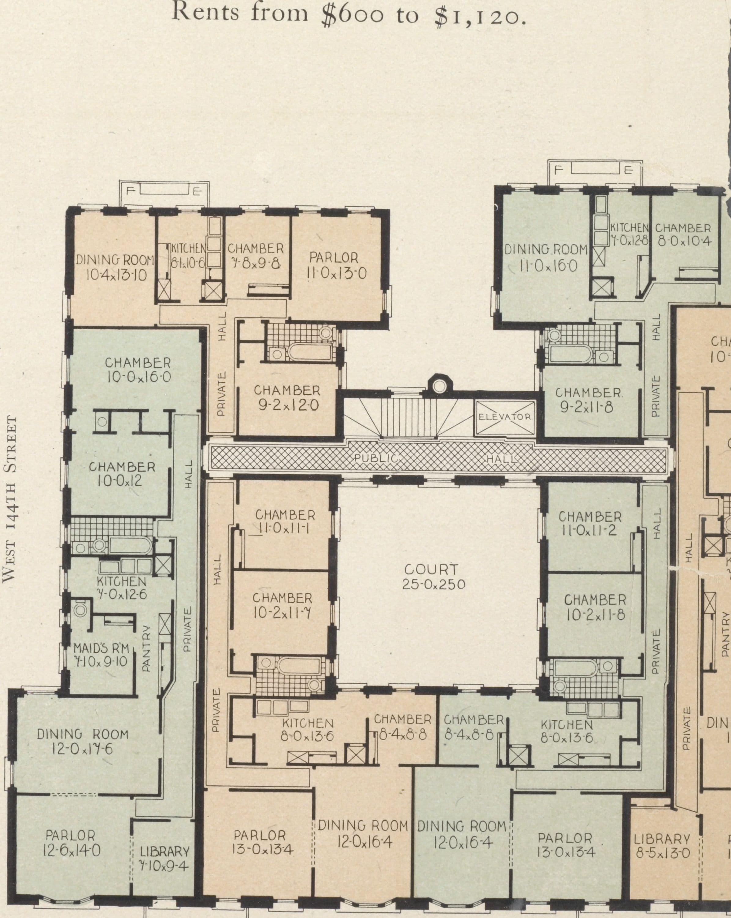 Blervie Hall, northeast corner Broadway and 144th Street; Plan of first floor; Plan of upper floors.