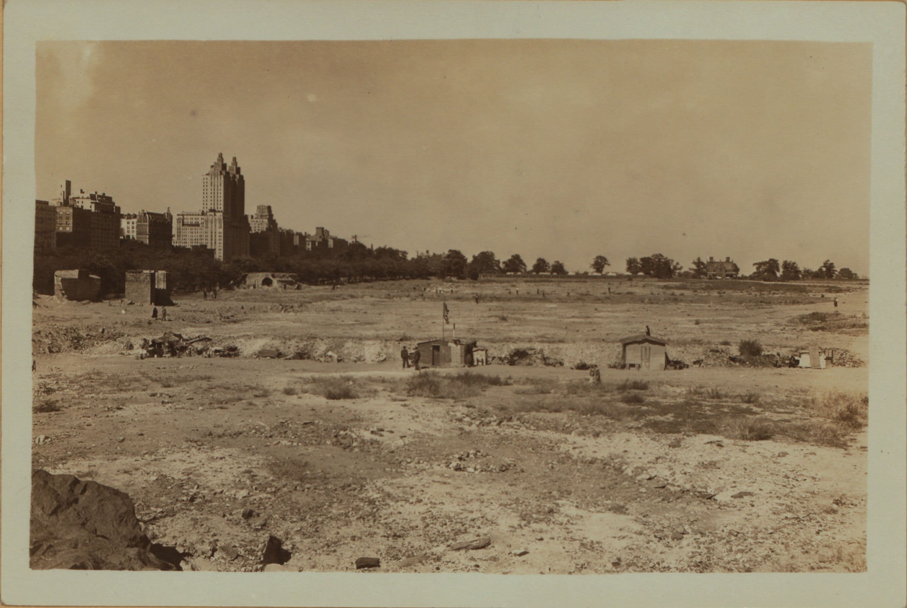 Squatters Colony - Central Park, Manhattan - [Unemployed squatters - Shacks on the lower reservoir site - San Remo Apartments.]