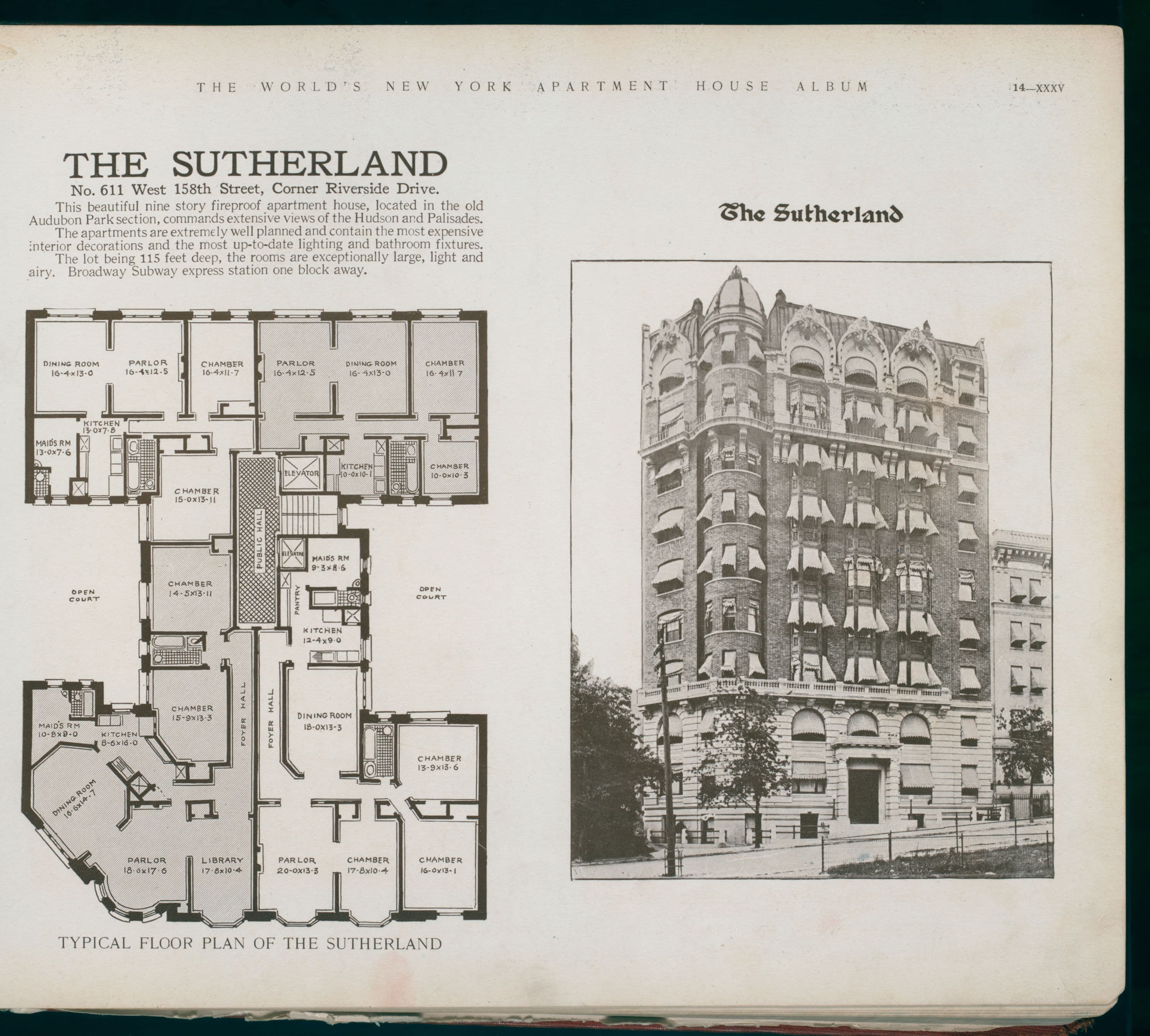 The Sutherland. No. 611 West 158 Street, Corner Riverside Drive.