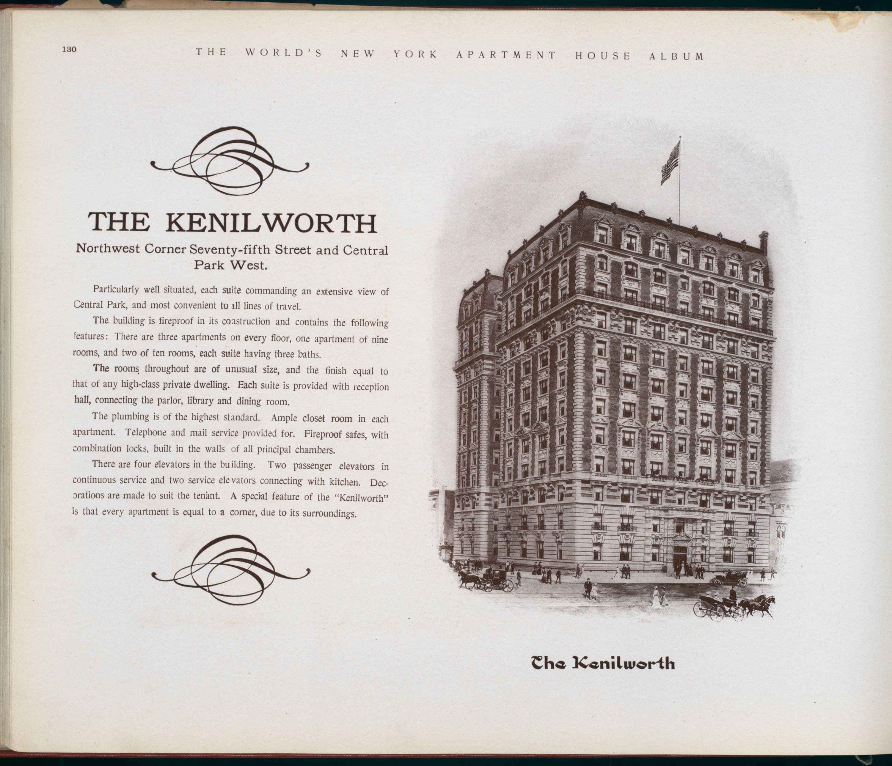 The Kenilworth. Northwest Corner Seventy-fifth Street and Central Park West.