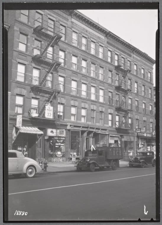Tenements & storefronts; Harry Gluckmann Plumbing Co: 1548-1560 Madison Av-104th St-105th St, Manhattan