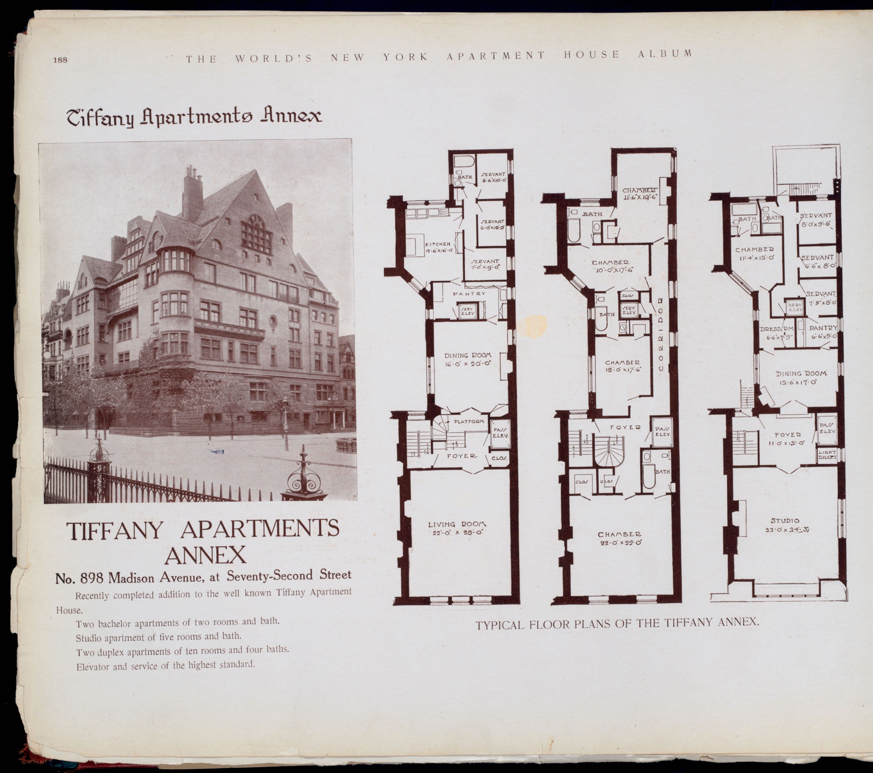 Tiffany Apartments Annex. No. 898 Madison Avenue, at Seventy-second Street.