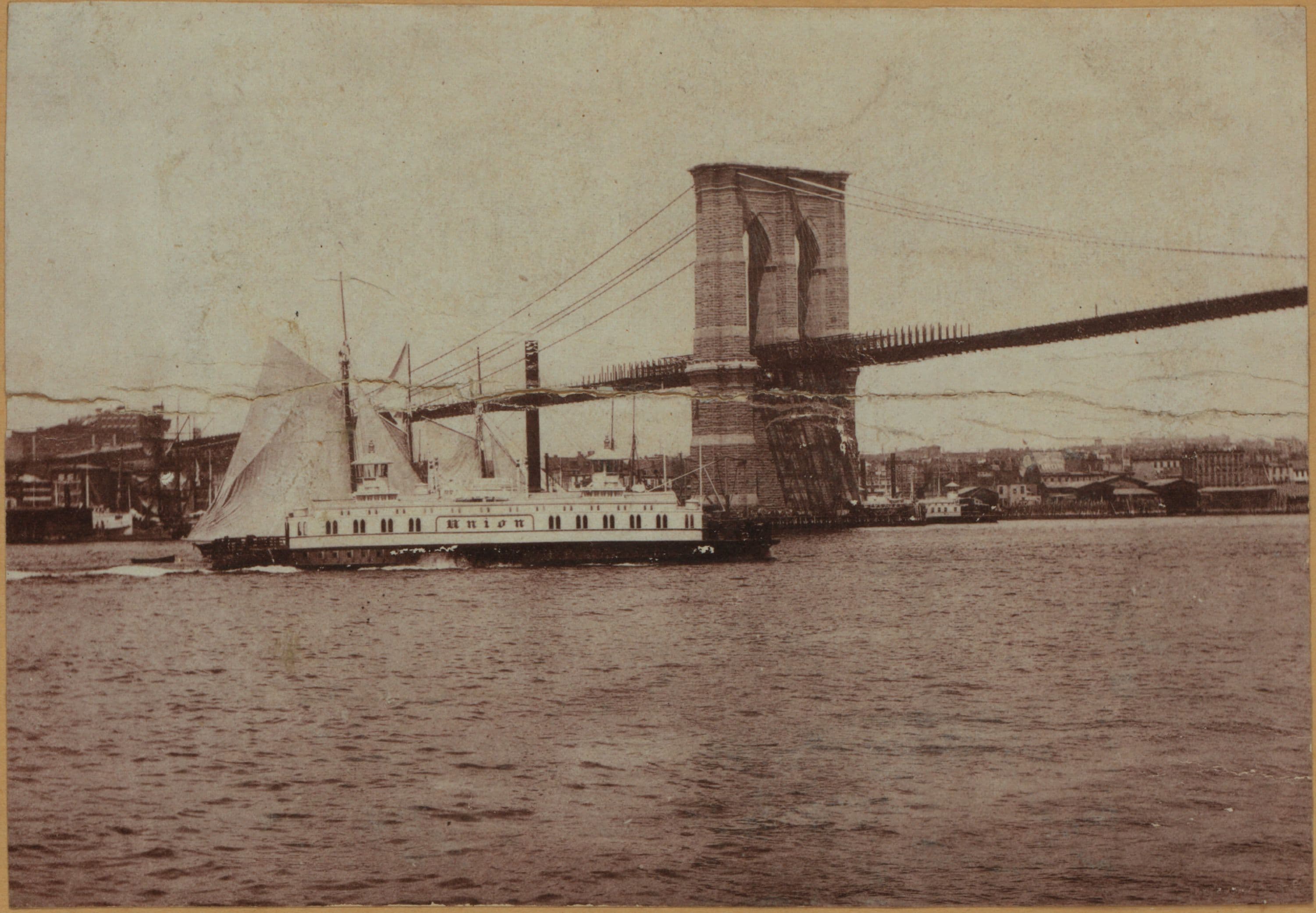 Bridges - Brooklyn Bridge - [Manhattan end of the bridge, while under construction.]