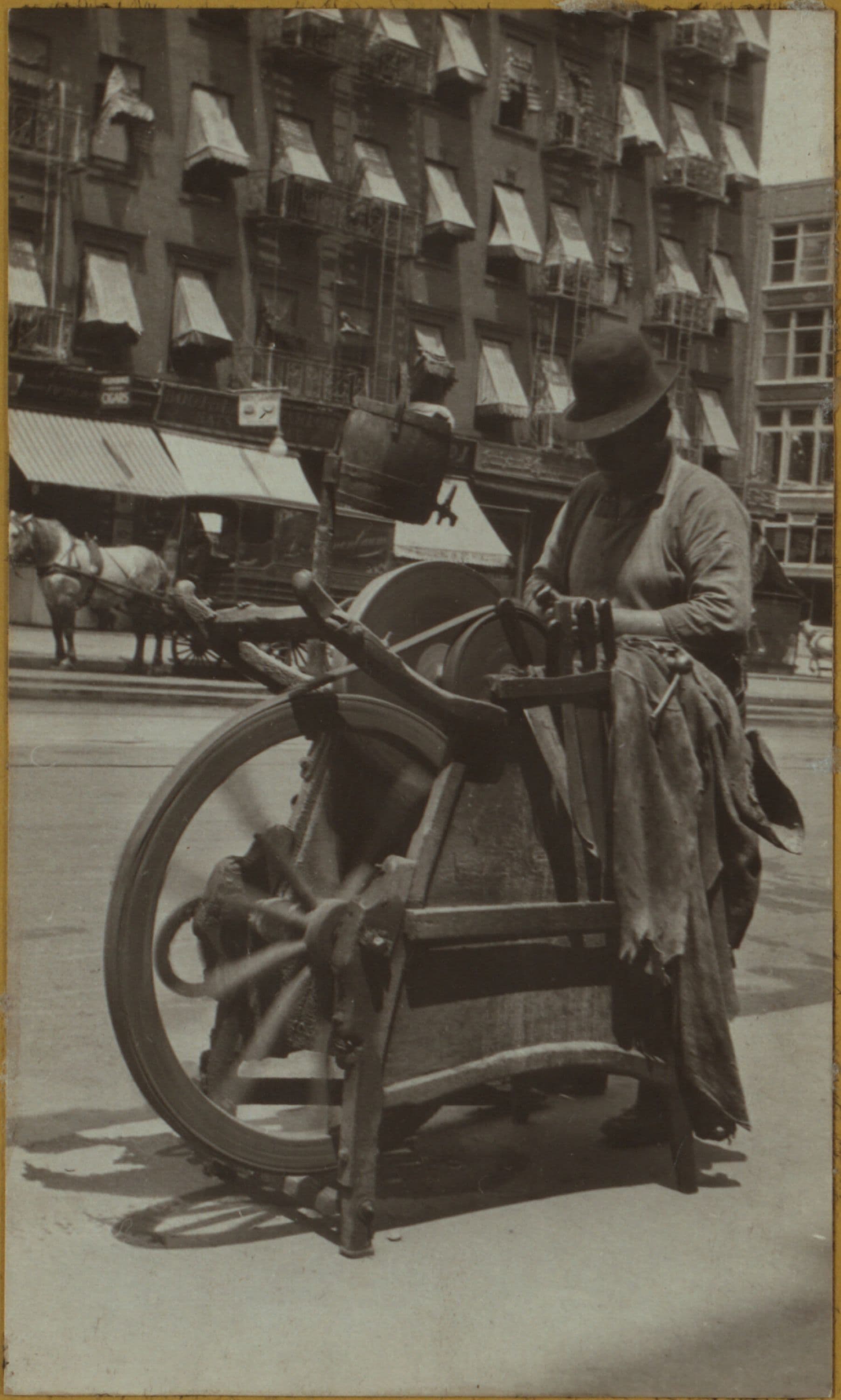 Occupations - Grinder. Left: Knife grinder, Lower East Side. Right: A saw and knife filer, Nineth Avenue and 54th Street, Manhattan.