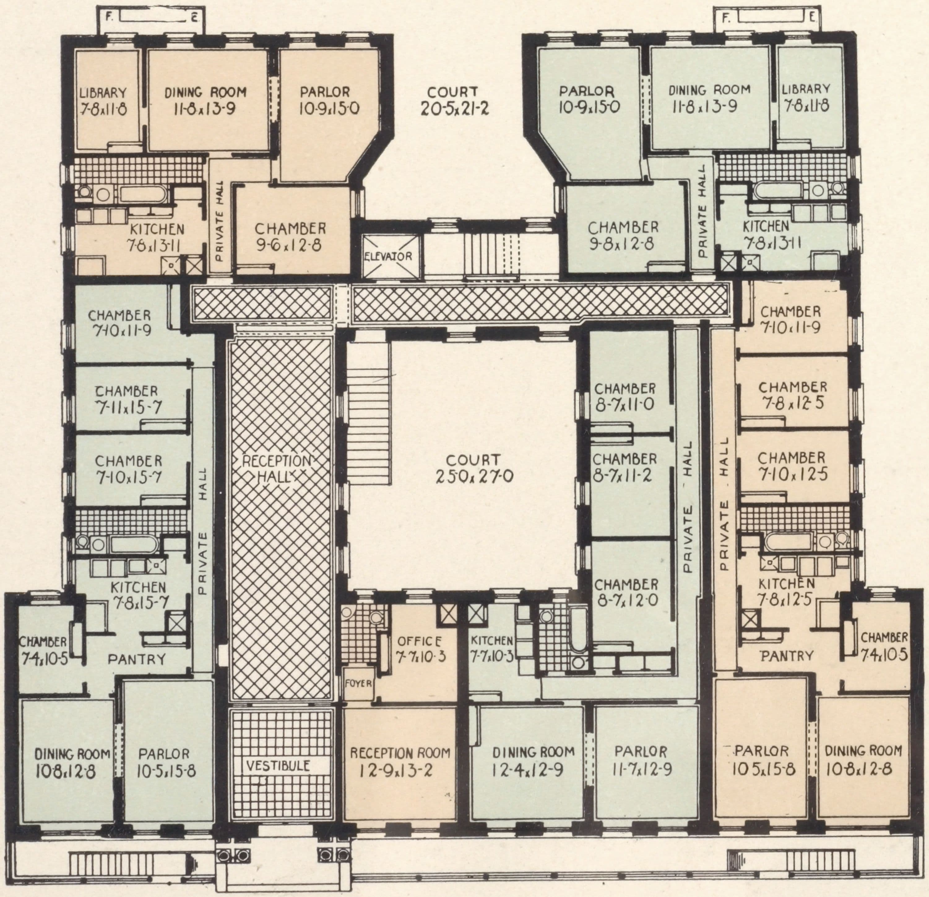 The Bellfonte, Nos. 514 to 518 West 143rd Street, between Broadway and Amsterdam Avenue; Plan of first floor; Plan of upper floors.
