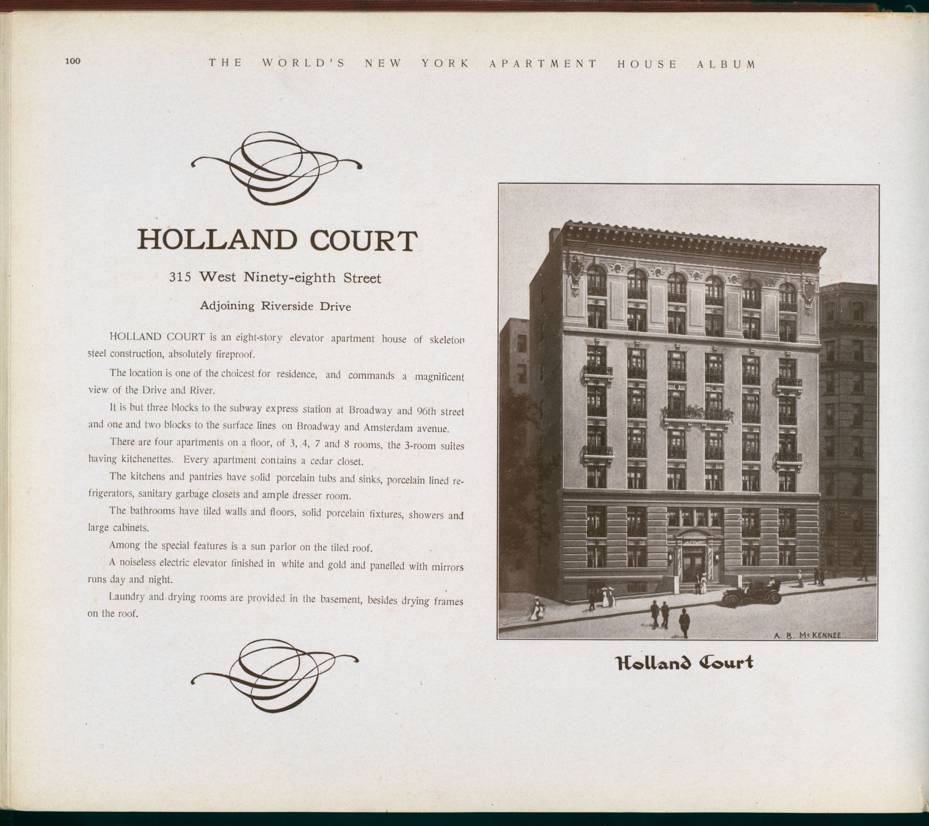 Holland Court. 315 West Ninety-eighth Street Adjoining Riverside Drive.