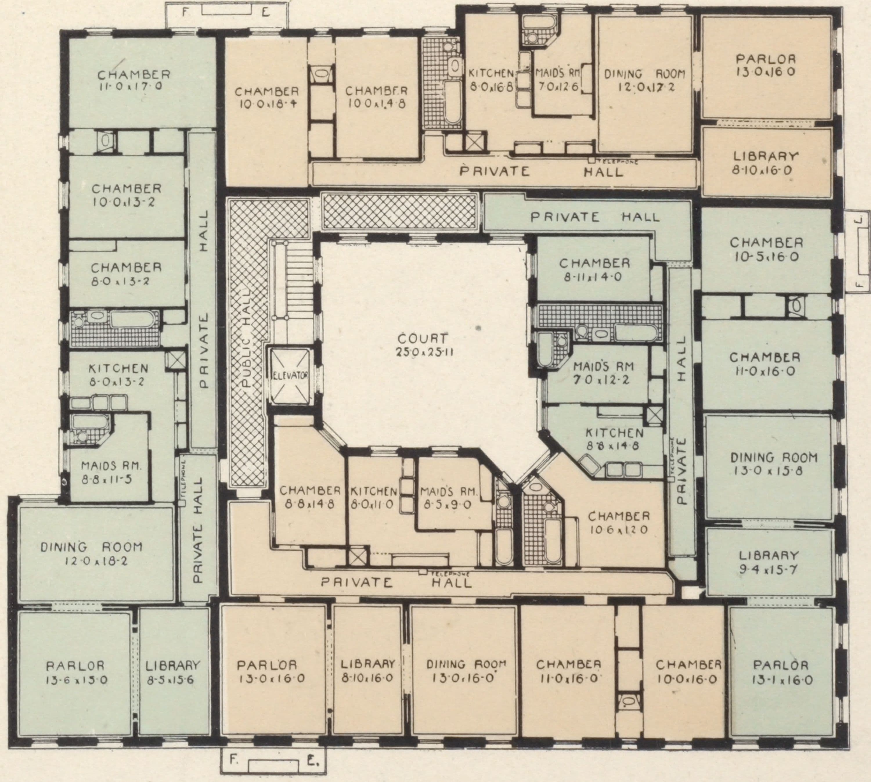 The Van Cortlandt, northwest corner Park Avenue and 96th Street; Plan of first floor; Plan of upper floors.