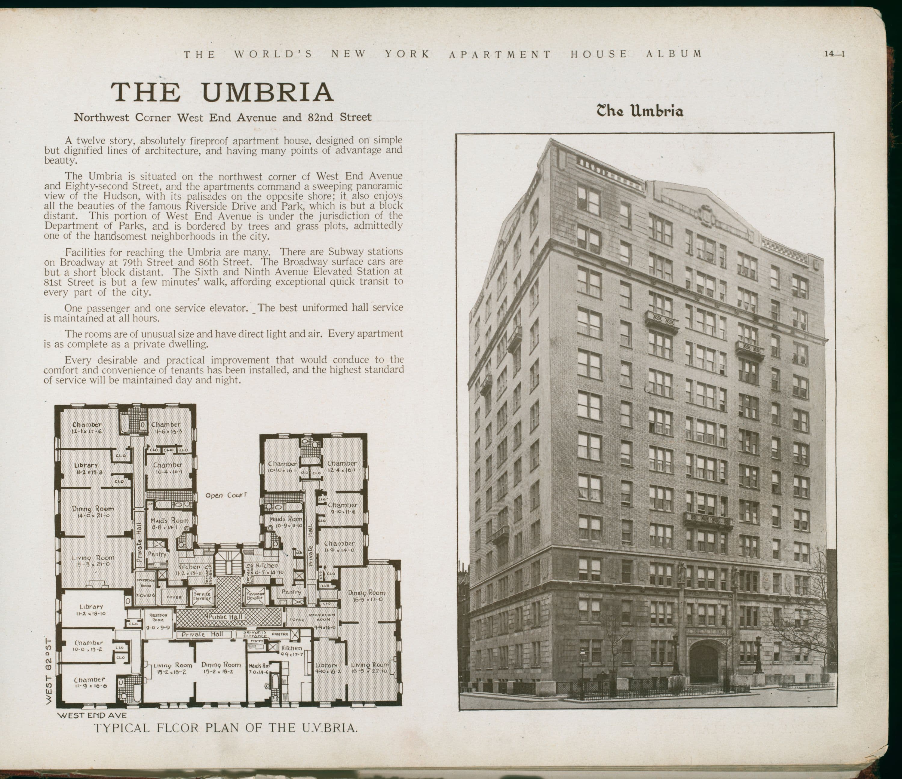 The Umbria. Northwest Corner West End Avenue and 82nd Street.