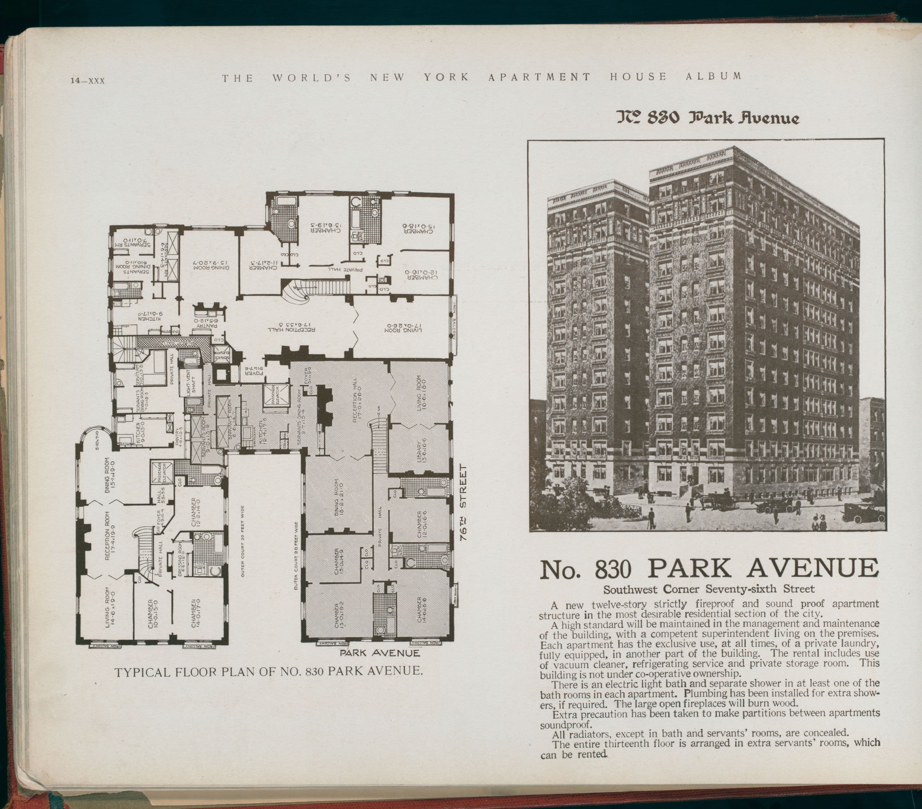 No. 830 Park Avenue. Southwest Corner Seventy-sixth Street.