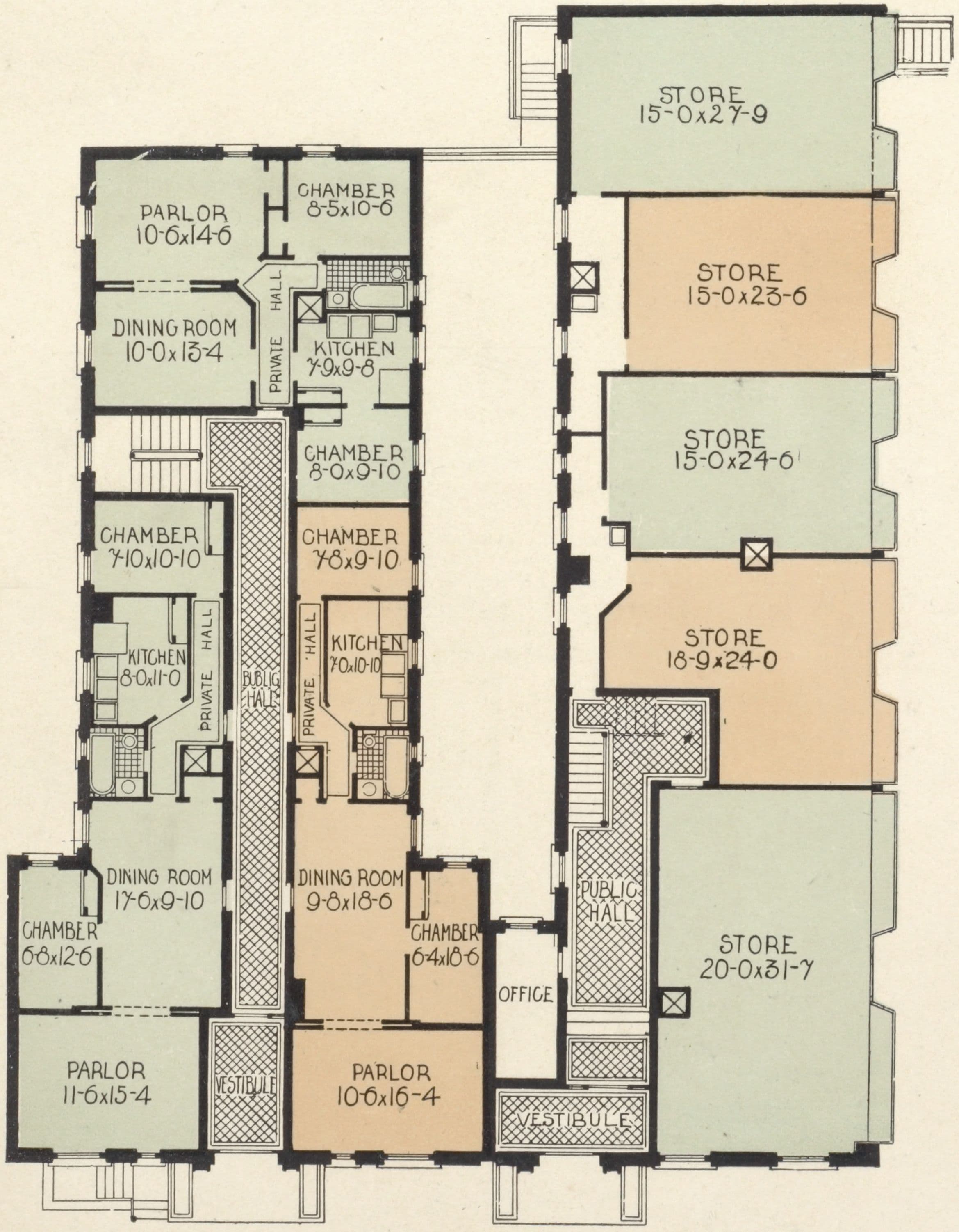 Northeast corner Vanderbilt and Gates Avenues, Brooklyn Borough; Plan of first floor; Plan of upper floors.