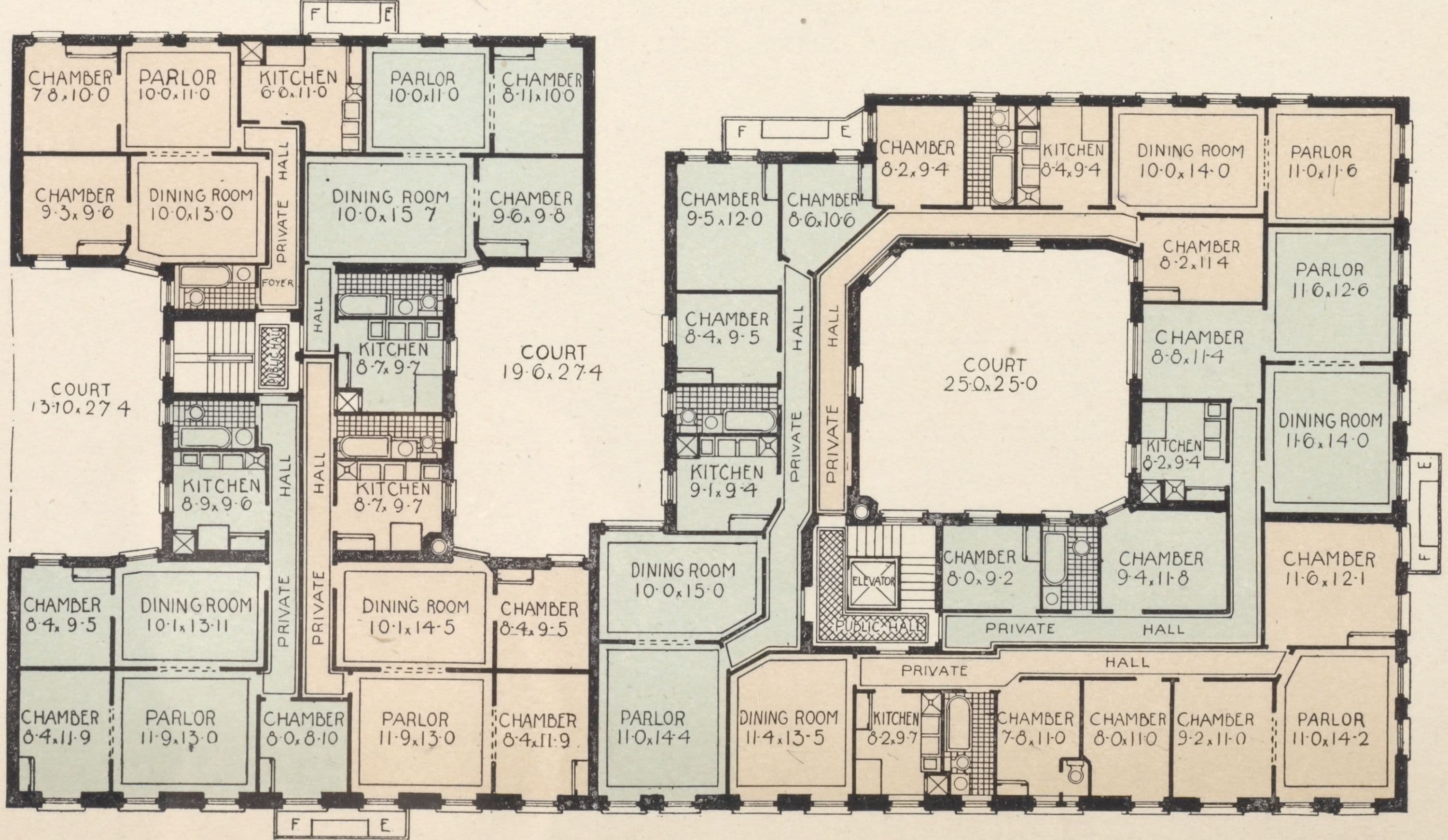 The St. Cloud (six-story elevator apartment house), The Fernwood (five-story non-elevator apartment house), northeast corner Prospect Avenue and 164th Street, Bronx; Plan of first floor; Plan of upper floors.