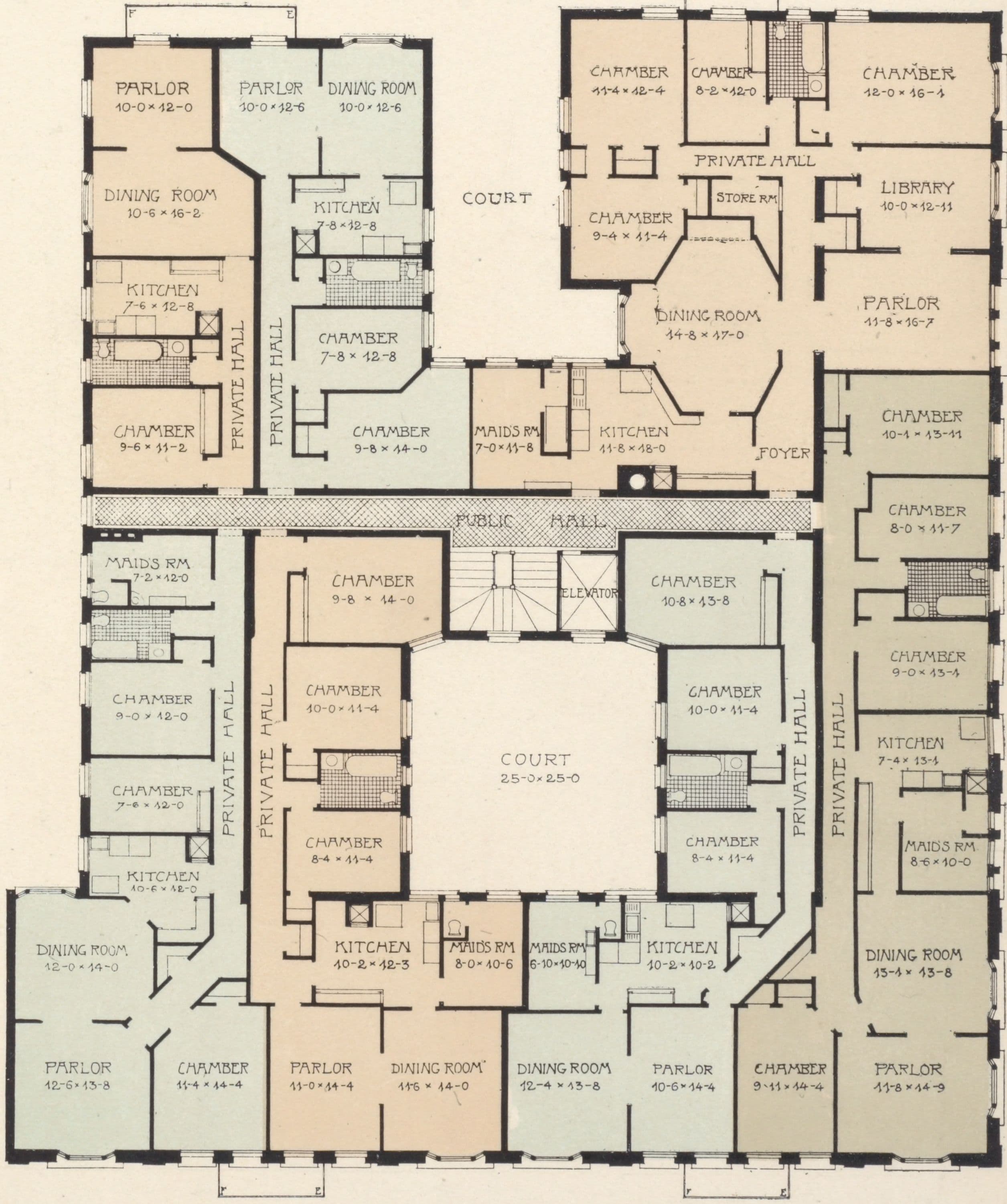 Leslie Court, southwest corner Broadway and 137th Street; Plan of first floor; Plan of upper floors.