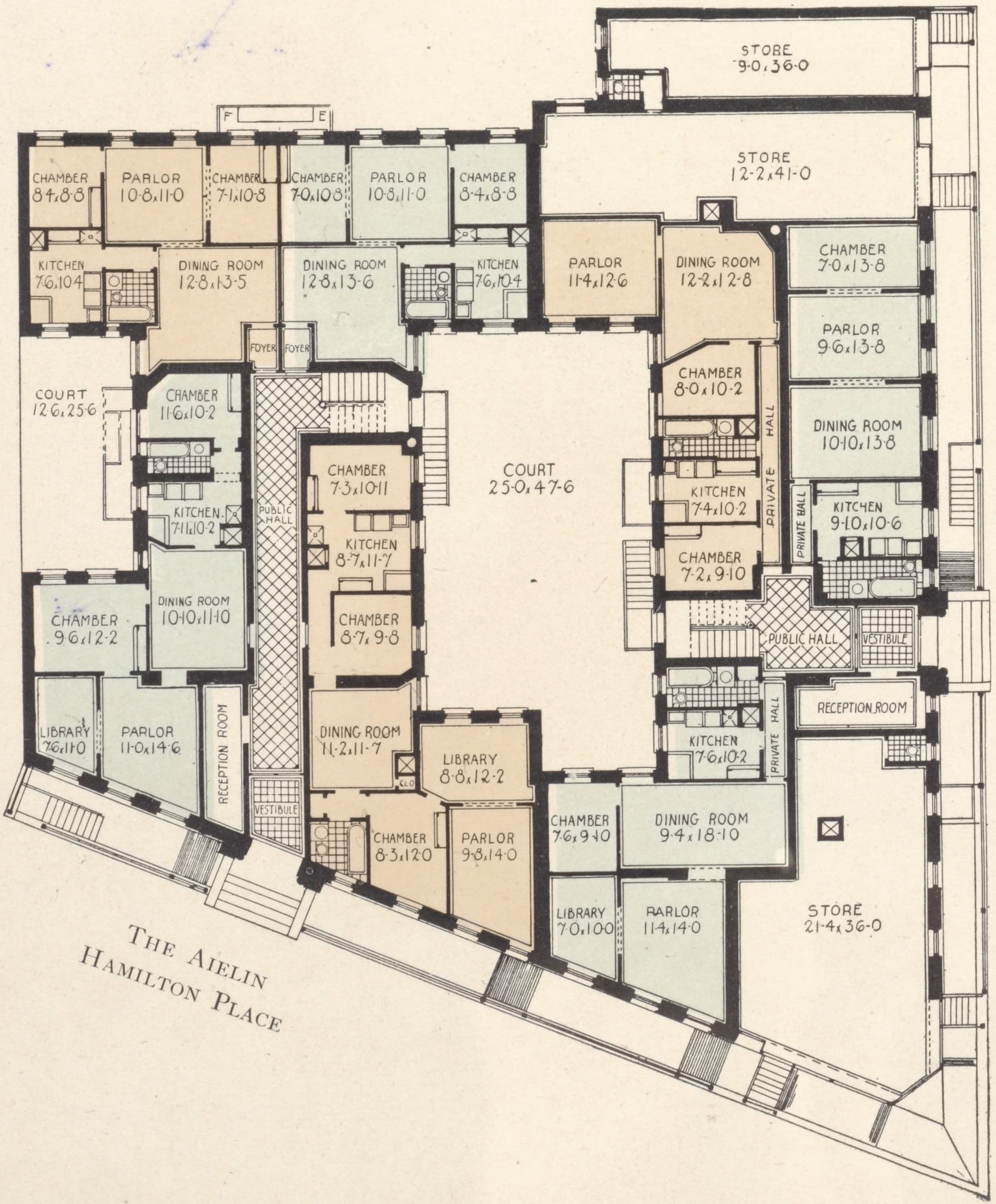 The Aielin and Sorofeen, northeast corner of Hamilton Place and 141st Street; Plan of first floor; Plan of upper floors.