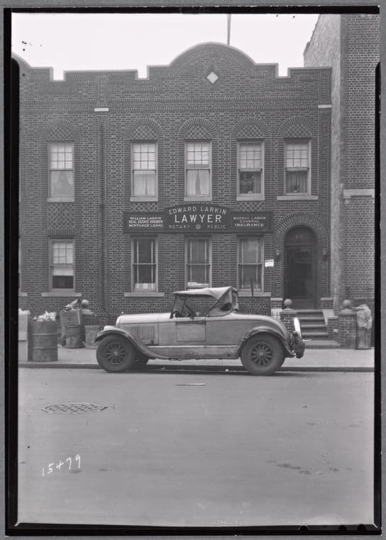 Brick row house; Edward Larkin Lawyer offices on first floor: Saratoga Ave.-Riverdale Av-Livonia, Brooklyn