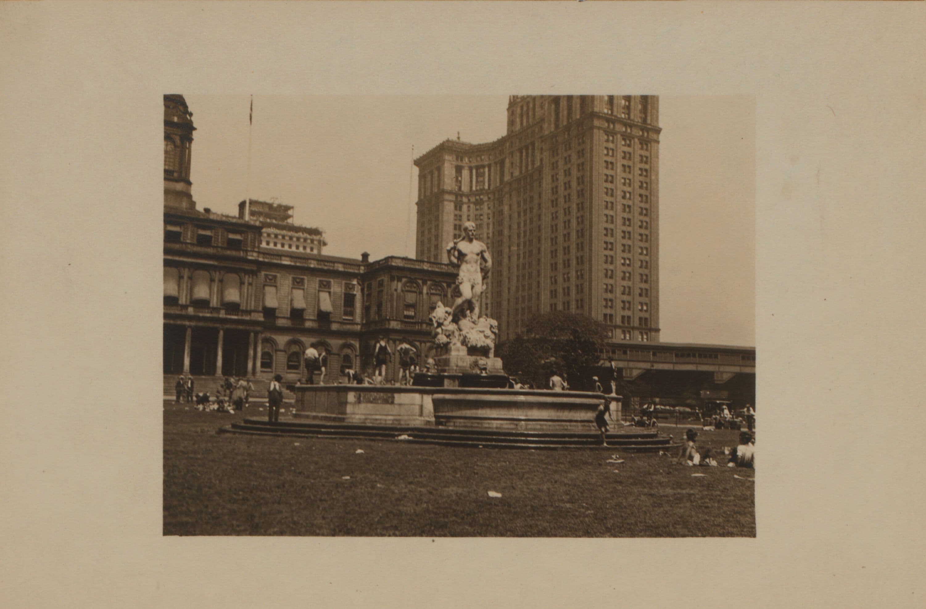 Manhattan: City Hall Park - [Fountain - statue of "Civic Virtue".]