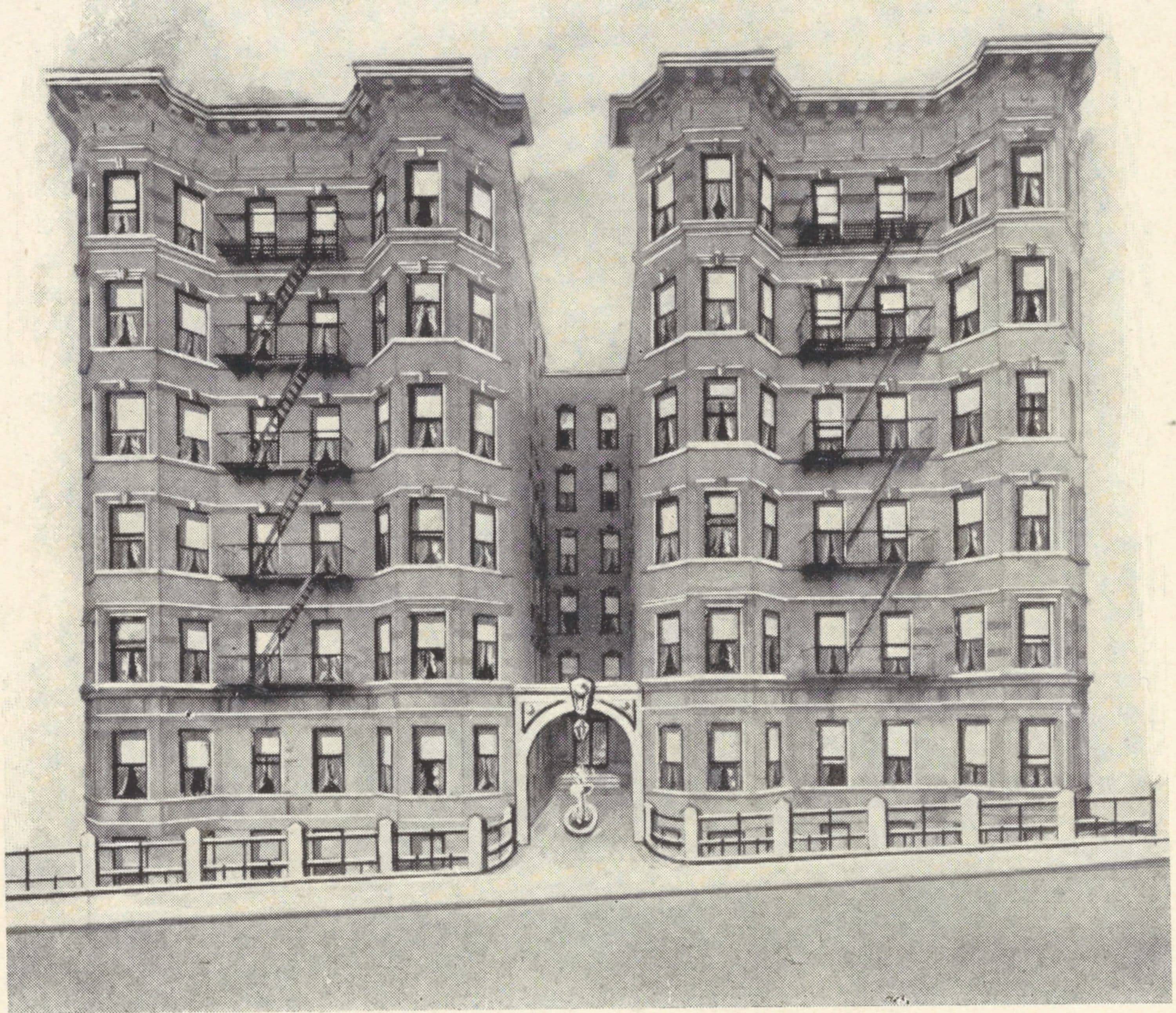 Lusitania Court, 402-410 West 148th Street; Plan of first floor; Plan of upper floors.